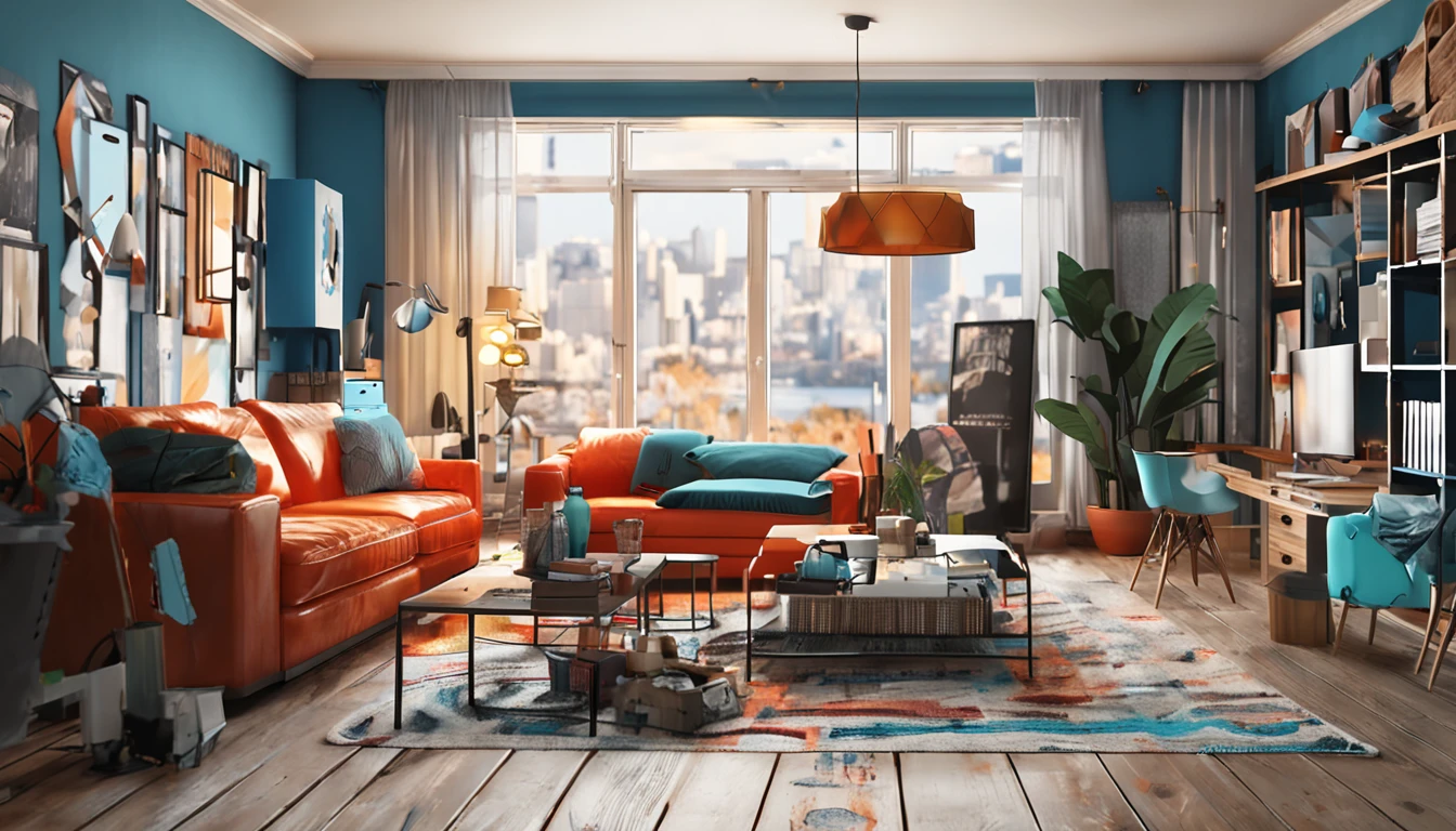 (((best quality))),(((ultra detailed))),(((masterpiece))),illustration,creative studio,interior,painting tools,technology equipment