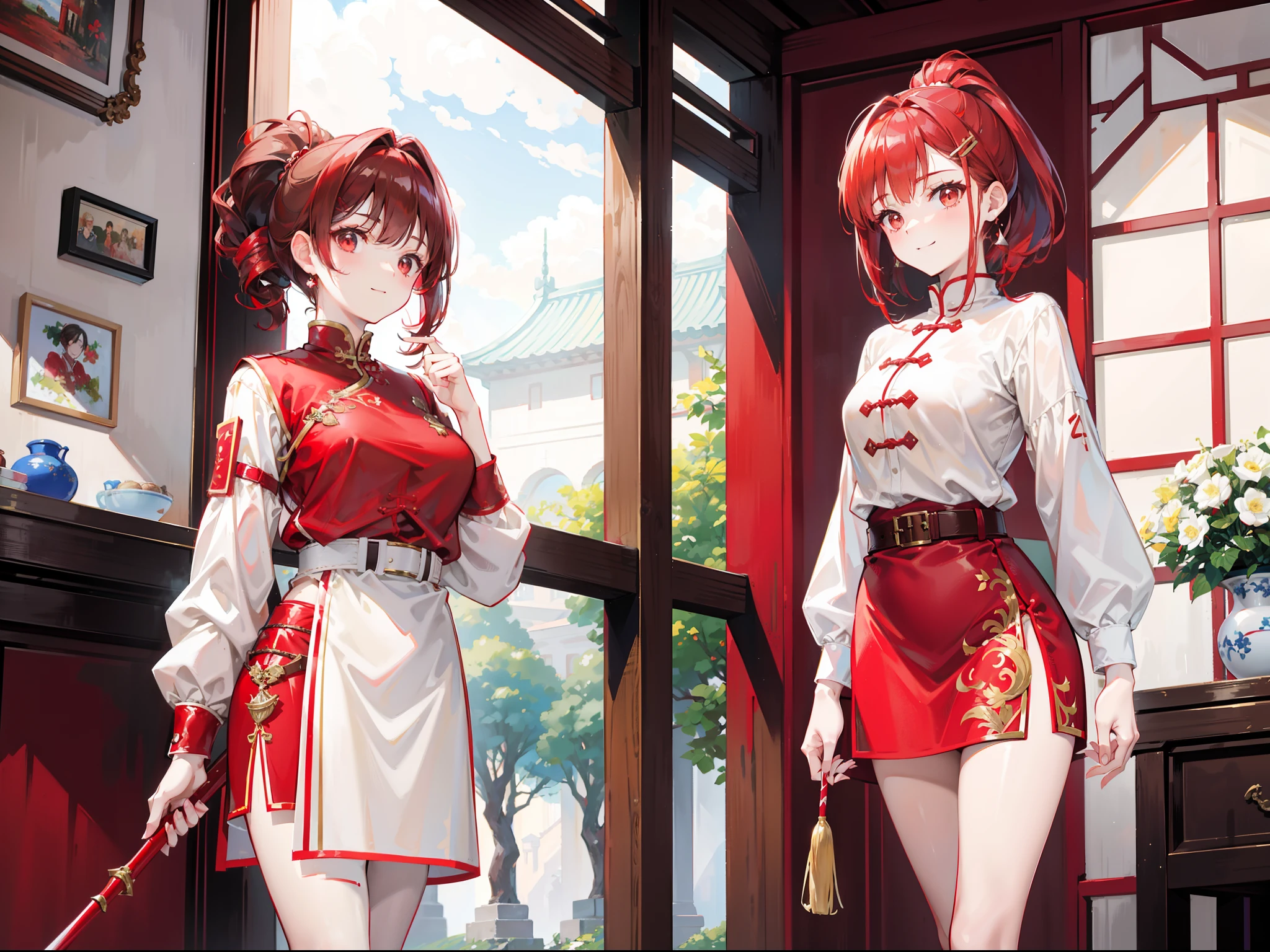 1 Beautiful Girl, Ranma, Braided Ponytail, Redhead, (chinese garment:1.4), Ranma Chan, (Red Chinese Lucky Jacket:1.7), , (blush), masterpiece, highest quality, High resolution, (40 year old mafia man, penis:1.4), Perfect limbs, ((((penis enters vagina)))), behind, Spread your legs, Beautiful depiction of the vagina, ((Binding, Arms behind your back:1.47)), ((Restrained by rope)), Beautiful girl fucks a guy