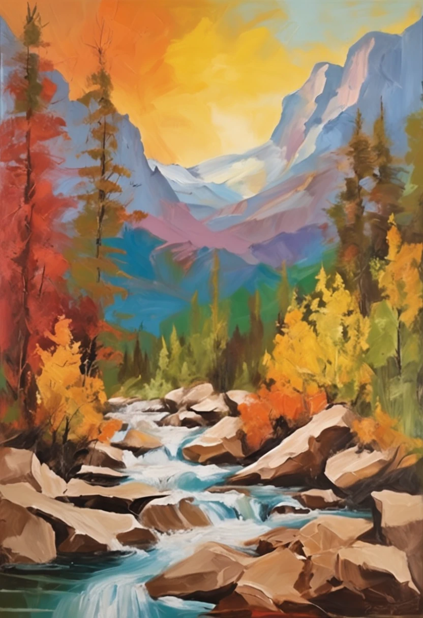 Rocky Mountains on a sunny day in vector art, strong detailed colors , super realistic 4k