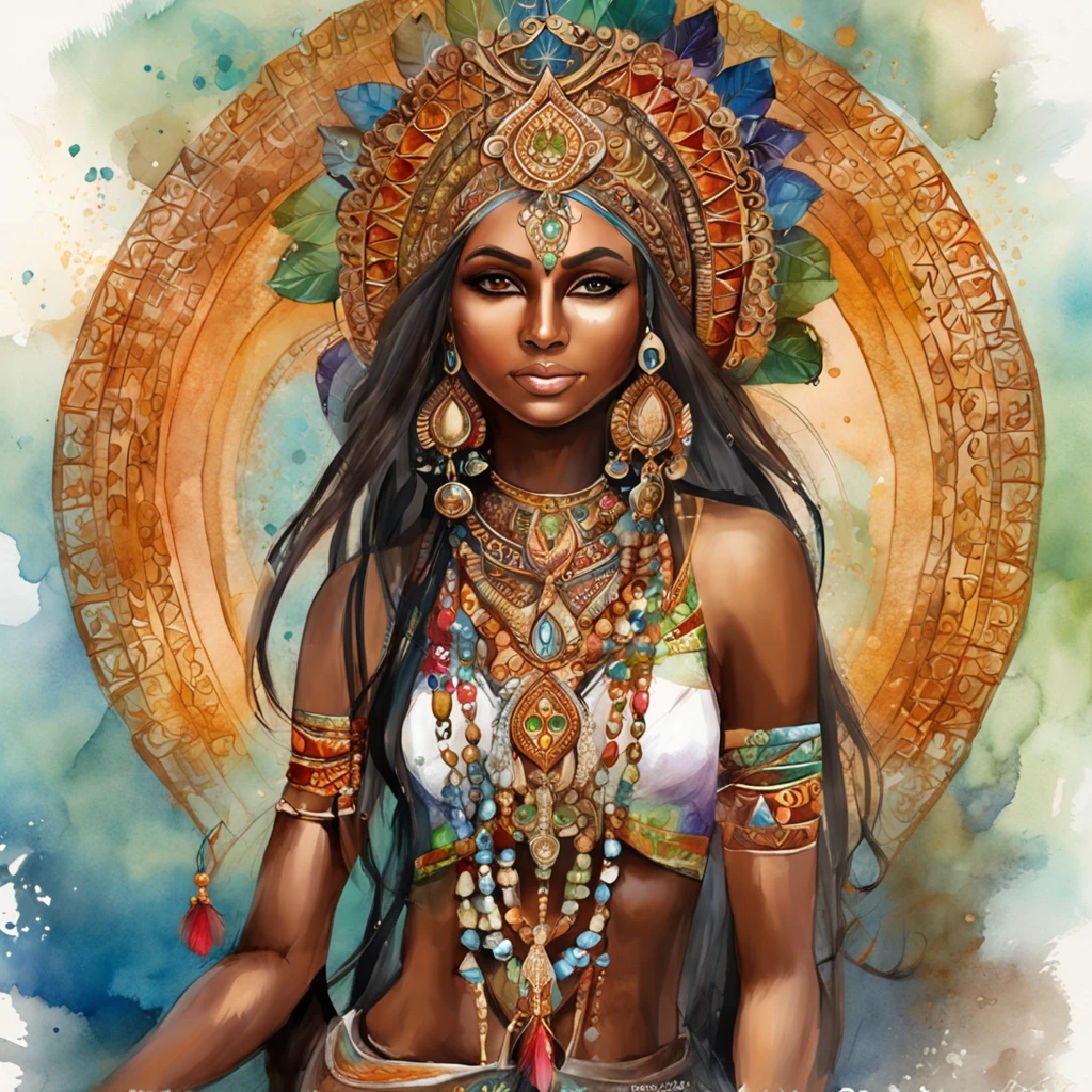Best quality ,multicolored Masterpiece, 超高分辨率, (photograph realistic:1.4),brown skinned beautiful model Indian cybernetic humanoid elves goddess ,surrealism, Dream-like, fusionart, Indian mystical elves humanoids, ethereal magic elves , humanoid elves dream , cybernetic magic, shadow step, elves spells, crystals, amazing details, indigenous futurism