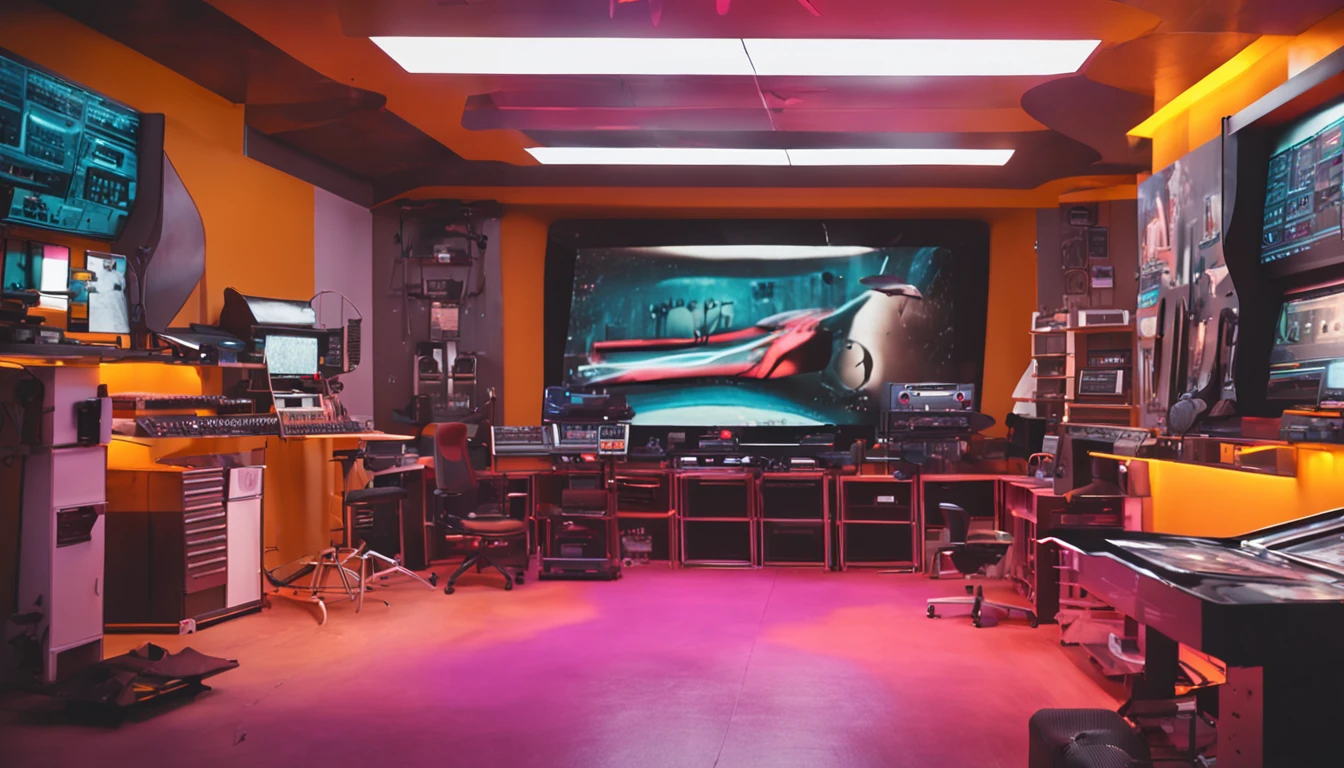 Interior of the creative studio,Displaying a variety of painting tools and technological equipment