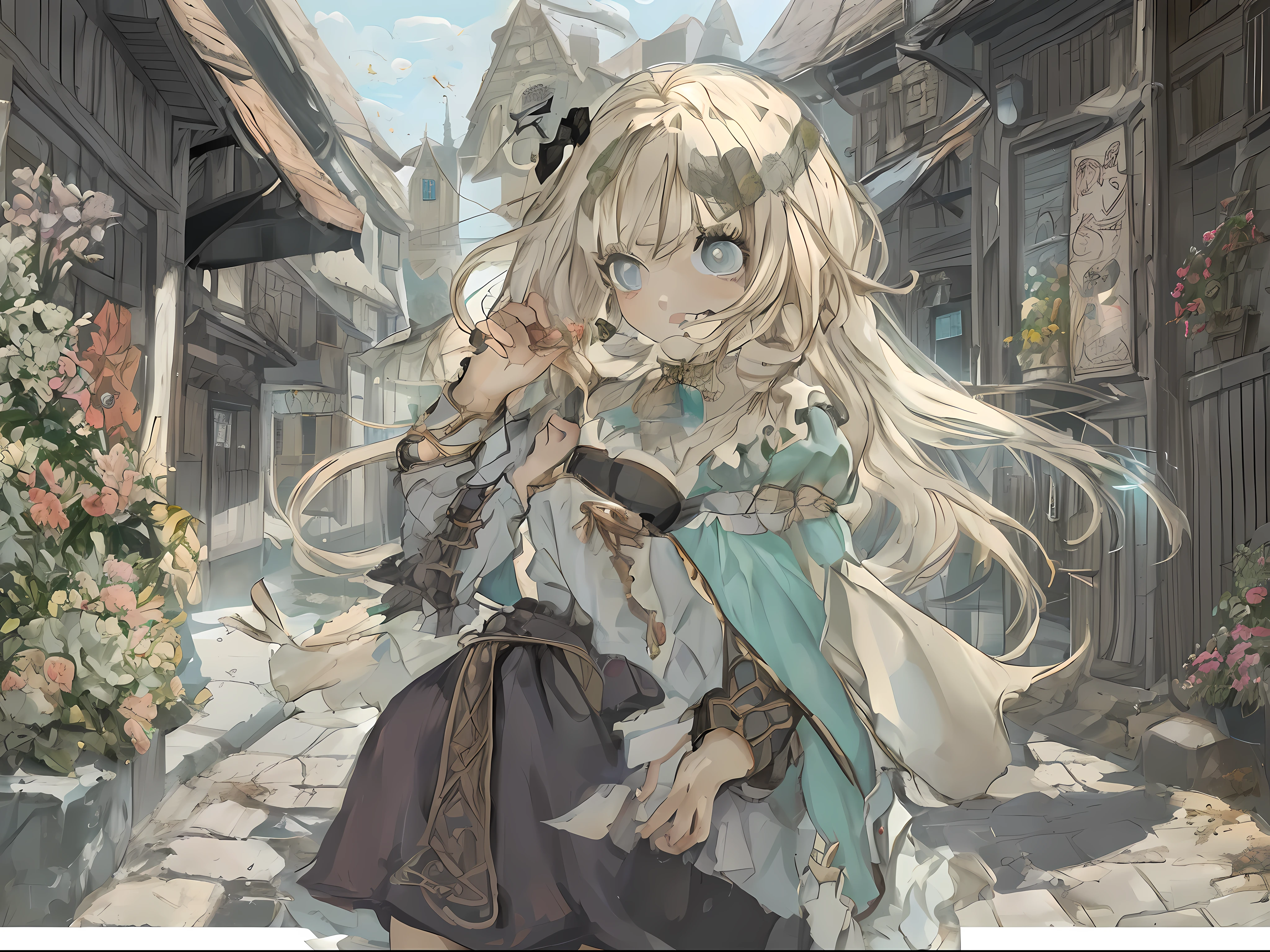 Girl with the ability of electric shock、Medieval European Streets、magical 、a cool