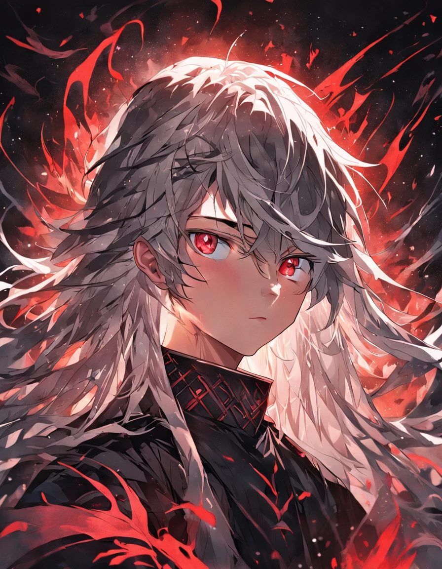 (black background:1.4),(Silhouette of a boy head, Red Eyes, colorfull long white hair, Oriental elements, in the dark),(Chinese illustration:1.3,paper art:1.3, Quilted paper art:1.2),( reasonable design, Clear lines, High sharpness,Best quality, Very detailed, Masterpiece, movie light effect, 4K )