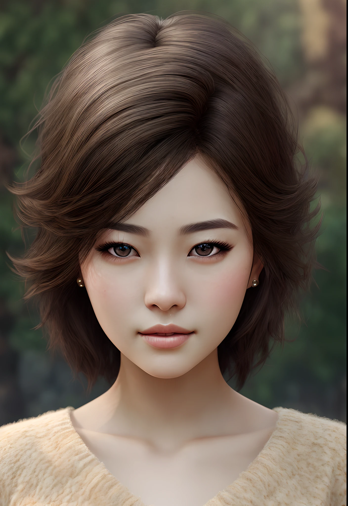 mix4, (natural skin texture, realistic face and brown eyes details:1.25),natural blurry, 1girl, photo realistic, dynamic lighting, artstation, poster, volumetric lighting, very detailed faces, 4 k, award winning, beautiful soft light, vibrant details, fluffy black hair,Japanese woman, cyberpunk, cute,18 year old, sweater, elegant, beautiful background, 8k, best quality, masterpiece, extremely delicate and beautiful, unity, wallpaper, (realistic, photo-realistic:1.2), Amazing, finely detail, best quality, official art, extremely detailed 8k wallpaper, (noble lady:0.8),