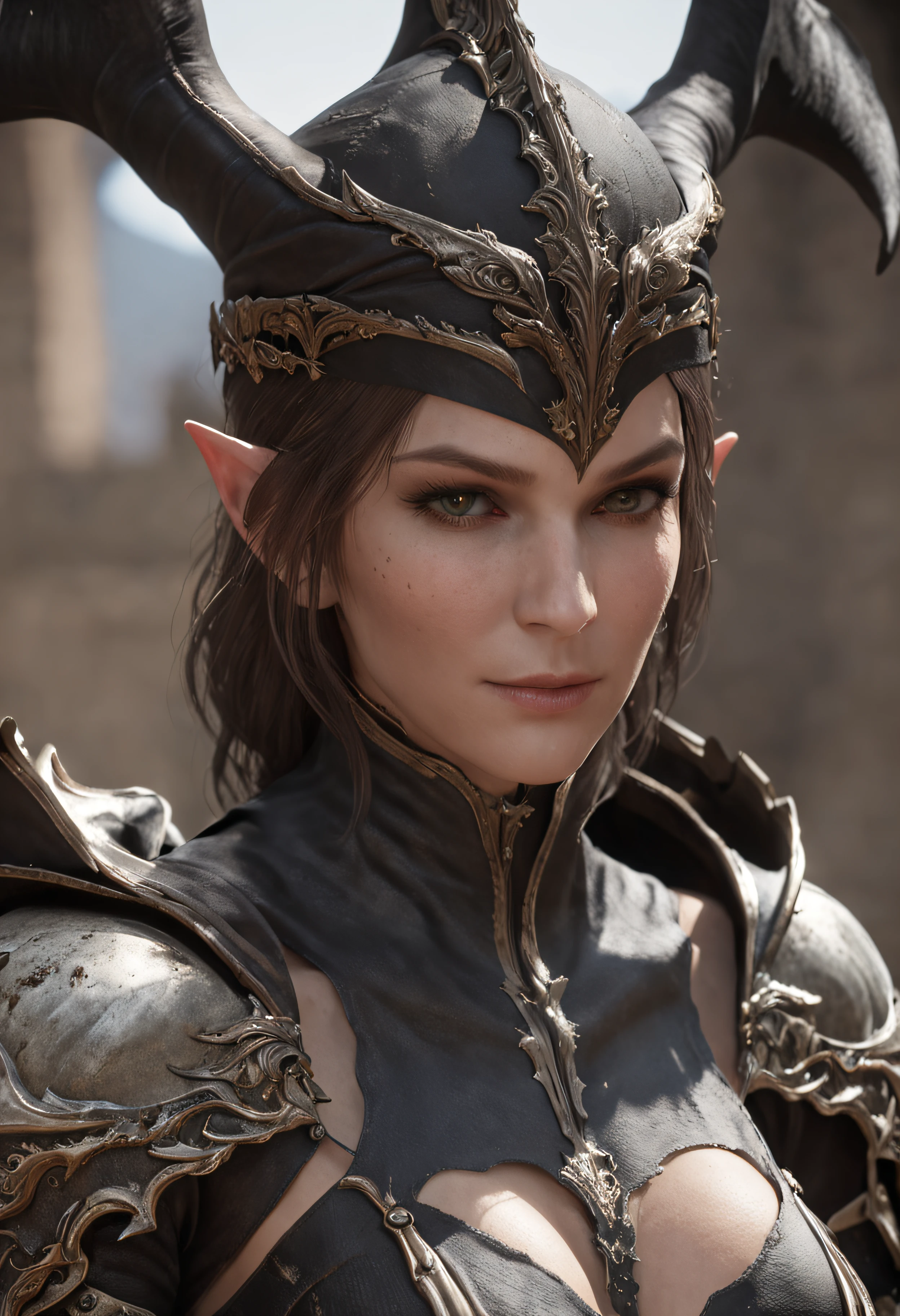 Realistic yet sinister, incredible masterpiece from ff14, job is Dark Knight, tall elf, greatsword, Dark Knight's Armor, Fantasy town, Morning, full body shot, High - quality, Caustics, Masterpiece, 16k, Unreal engine, subsurface scattering, glossy, hyperdetailed photography, realism, hyperrealism, 32k UHD, Canon XF605