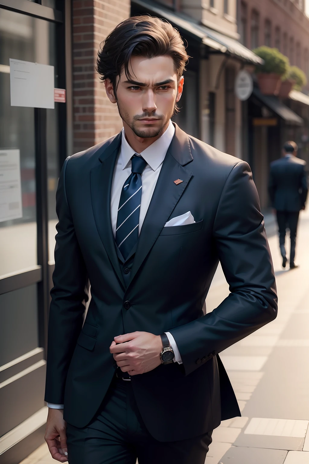 Man in businessman-style suit, leadership posture