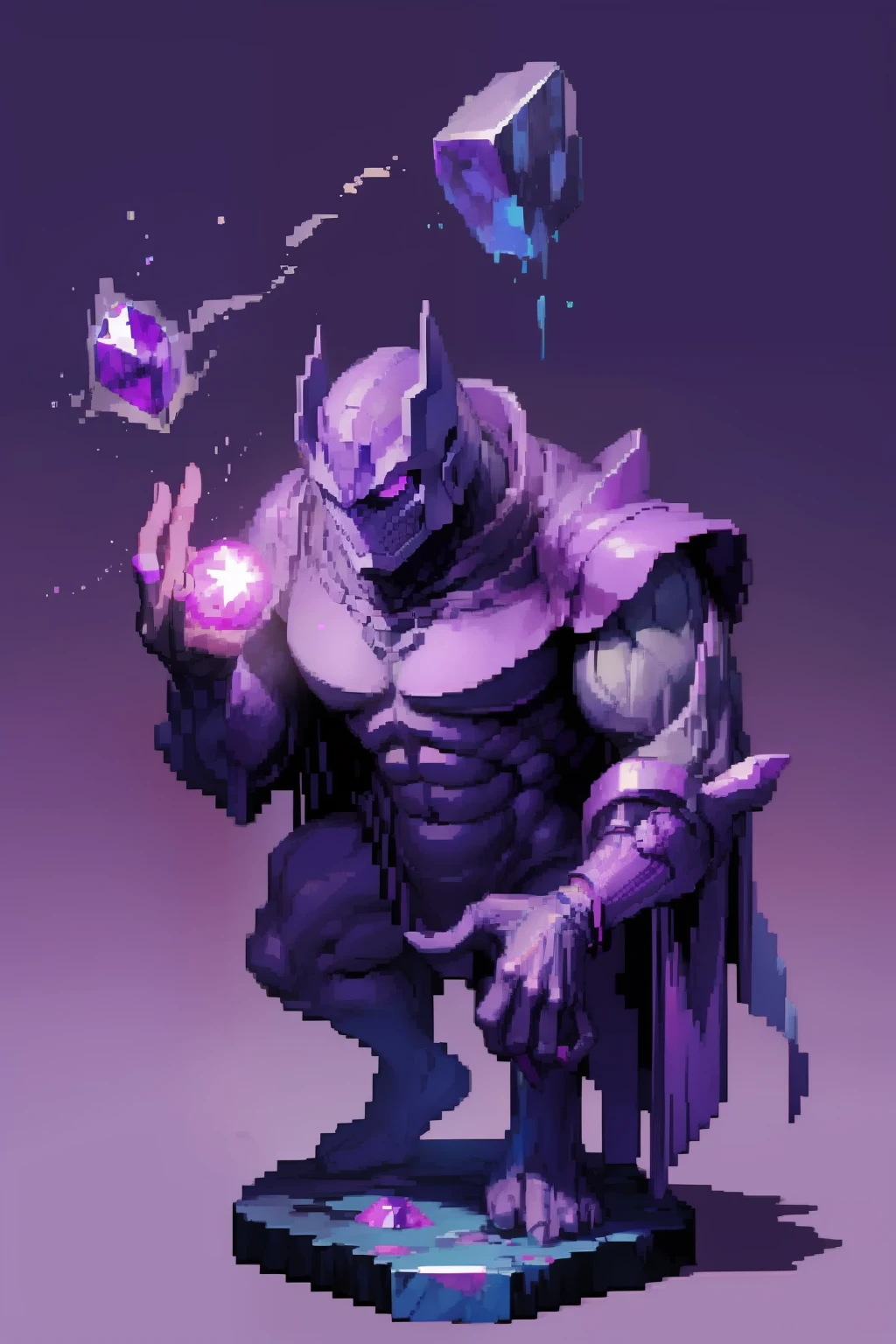 Purple Golem、Holding a purple stone in your hand、Pixel art、simple background