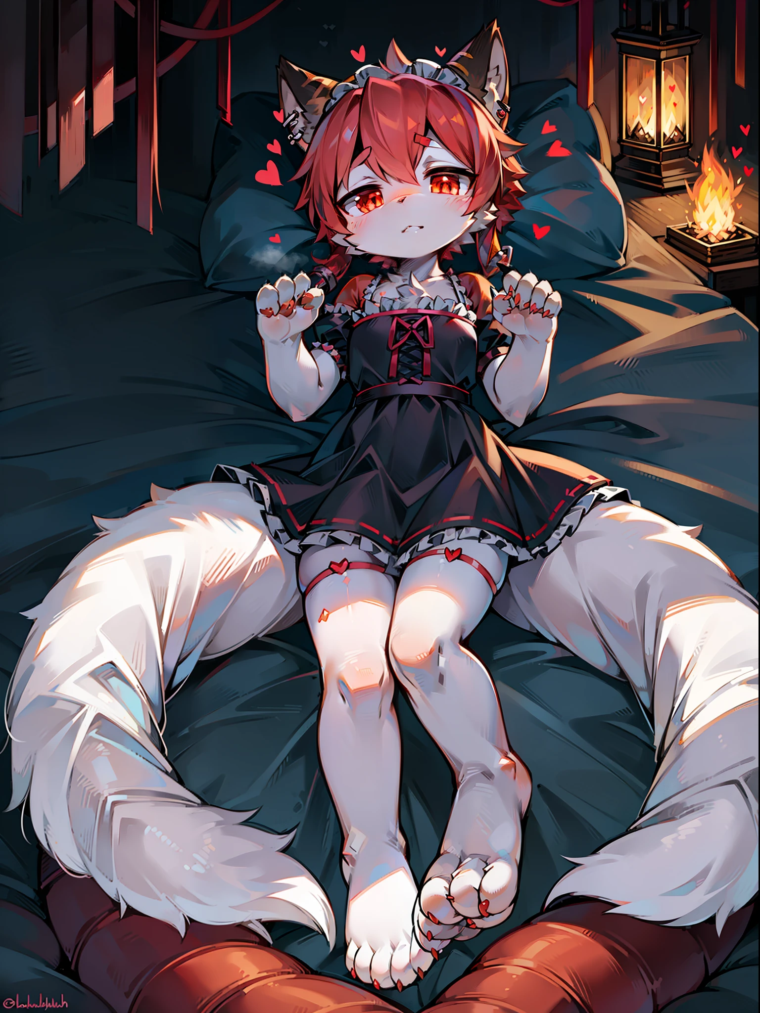 Anime filling,Two-dimensional illustration,Red hair,Half Twin Tail,shorth hair,Big eyes,A smile,a beauty girl,cute little,Super Cute,Black cat ears,Red Eyes,Ruffled Clothes,Black lace clothes,Inner colorGreen,One girl,Full body painting,A masterpiece of 2D art,(​masterpiece,Top image quality:1.3),(detaile:1.2),(女の子1人),swim wears