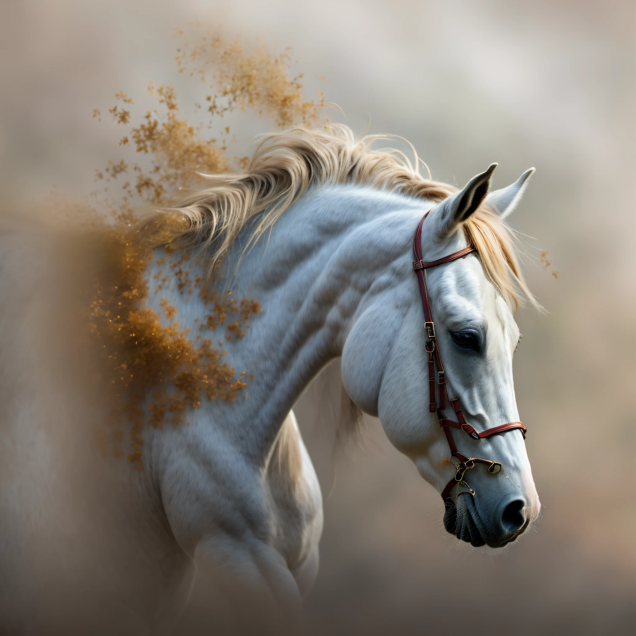 There is a horse with a black mane and a white face, Cavalo digital, arte digital animal foto, Horse, desenhado com photoshop, cavalo branco, um cavalo todo branco, arte digital de alta qualidade, High-quality digital art, arte digital altamente detalhada, Arte Digital. altamente detalhado, arte digital detalhada, painted in high resolution, pintura digital de alta qualidade, perfil em close up