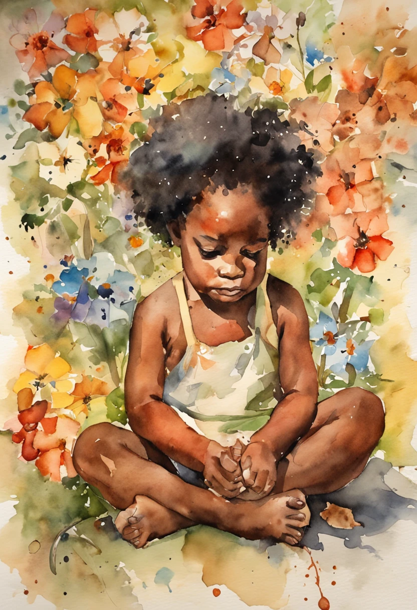 a black child seeing quite a lot of puzzle pieces of various colors