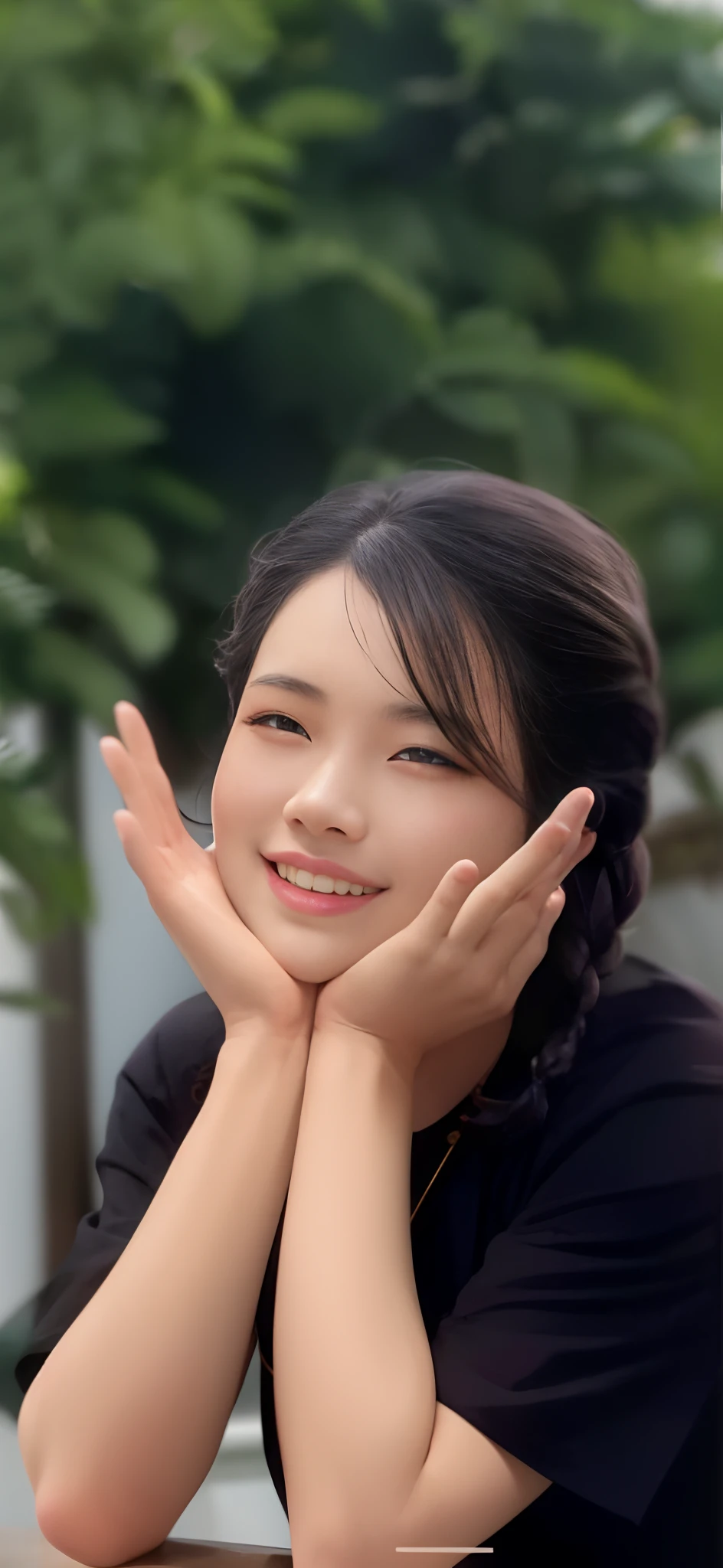 best quality, masterpiece,black hair, gold eyes,white clothes, looking up, upper body,hair strand,Fair skin,side braids