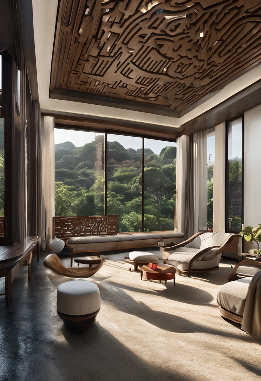 Classical Chinese Arching,Huang Family Mansion,Construction that mixes classic design with modern,Spacious,aconchegante,bem iluminada tanto por luz natural quanto artificial