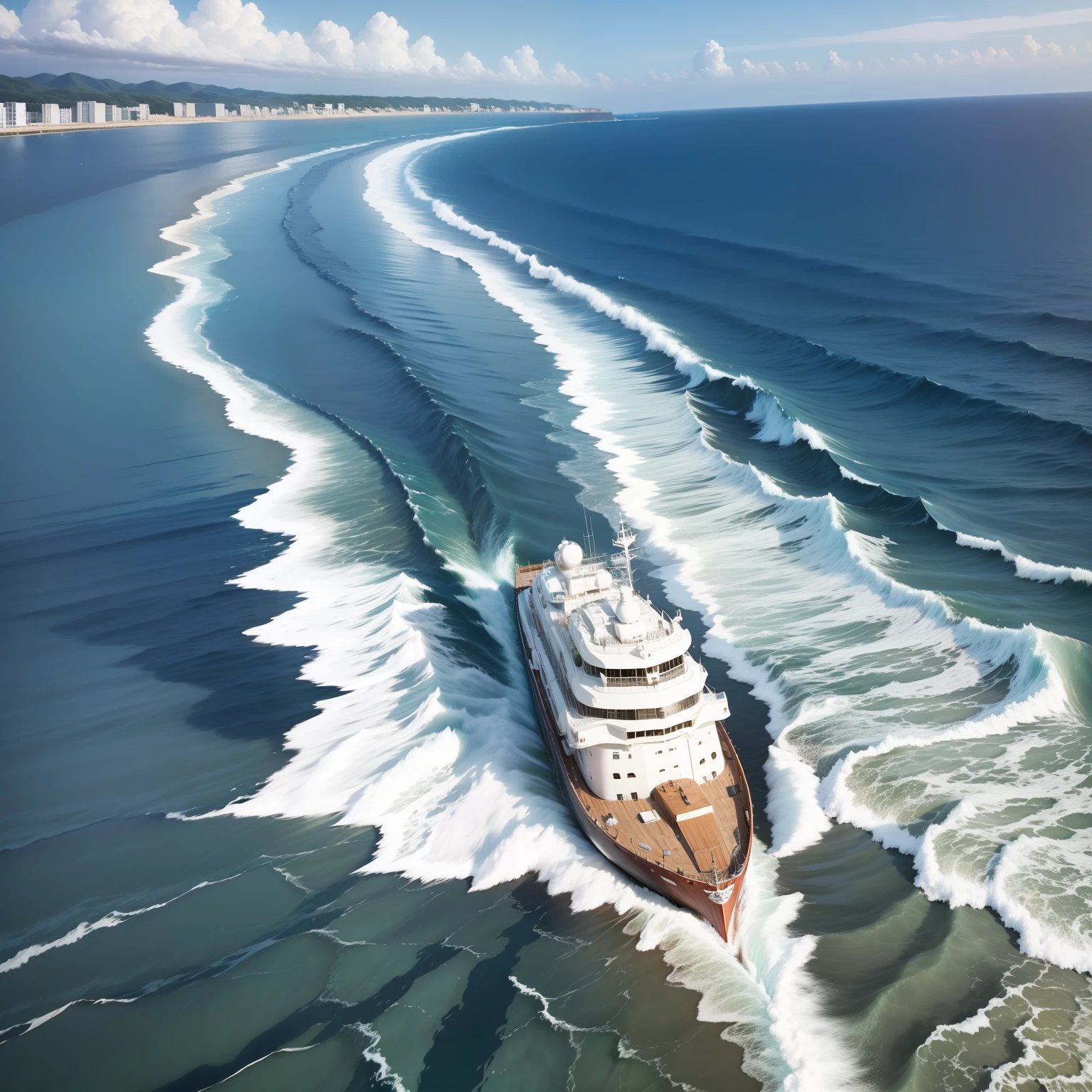 A cruiser is running over the sea、vague、