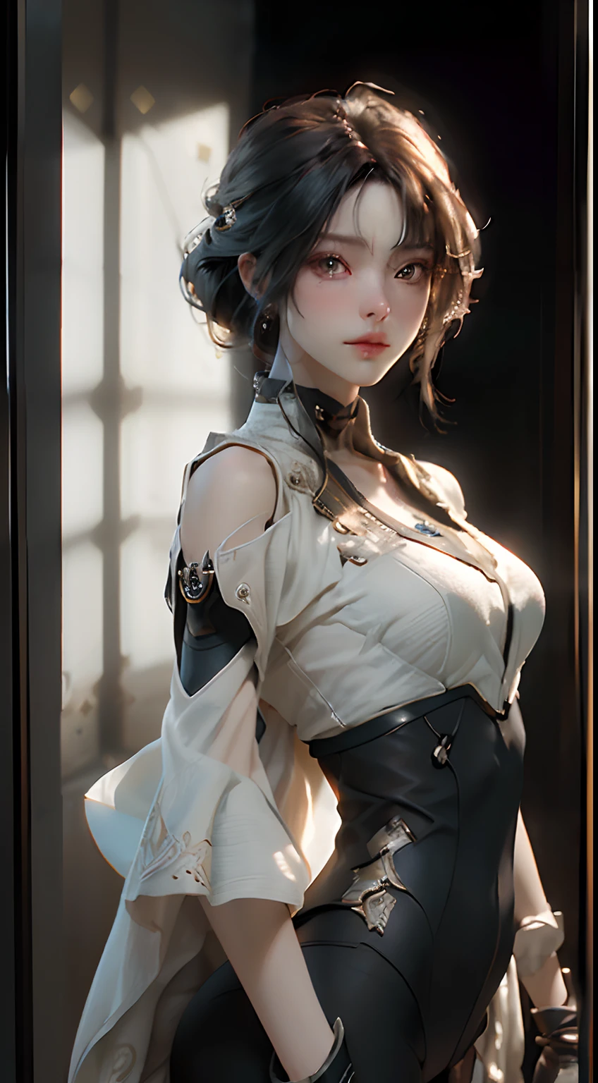 ((Best quality)), ((masterpiece)), (detailed:1.4), 3D, an image of a beautiful cyberpunk female,HDR (High Dynamic Range),Ray Tracing,NVIDIA RTX,Super-Resolution,Unreal 5,Subsurface scattering,PBR Texturing,Post-processing,Anisotropic Filtering,Depth-of-field,Maximum clarity and sharpness,Multi-layered textures,Albedo and Specular maps,Surface shading,Accurate simulation of light-material interaction,Perfect proportions,Octane Render,Two-tone lighting,Wide aperture,Low ISO,White balance,Rule of thirds,8K RAW,