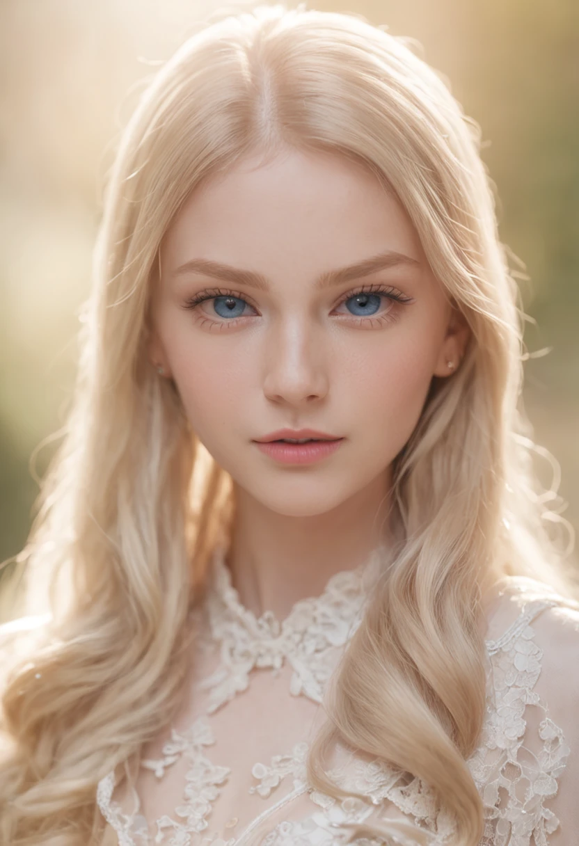 of a real,Perfect facial features,Realistic skin texture,Cute baby girl,closeup cleavage,head portrait,Pout,Blue eyes,Long blonde hair,depth of fields,dynamic blur,high light,Real light,Ray traching,oc rendered,Hyper-realistic,best qualtiy,8K,Works of masters,super-fine,Detailed pubic hair,Correct anatomy,sharp focus on eyes,Bokeh,Facial features are carefully depicted