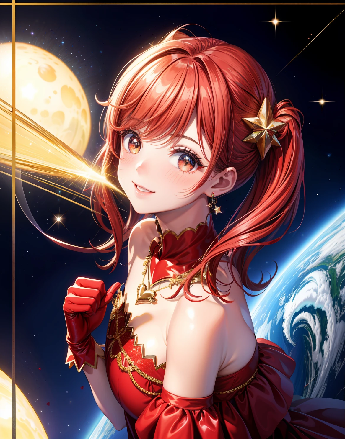 various sizes bright red hearts around, beautiful heart, glitter powder, picture perfect, space background