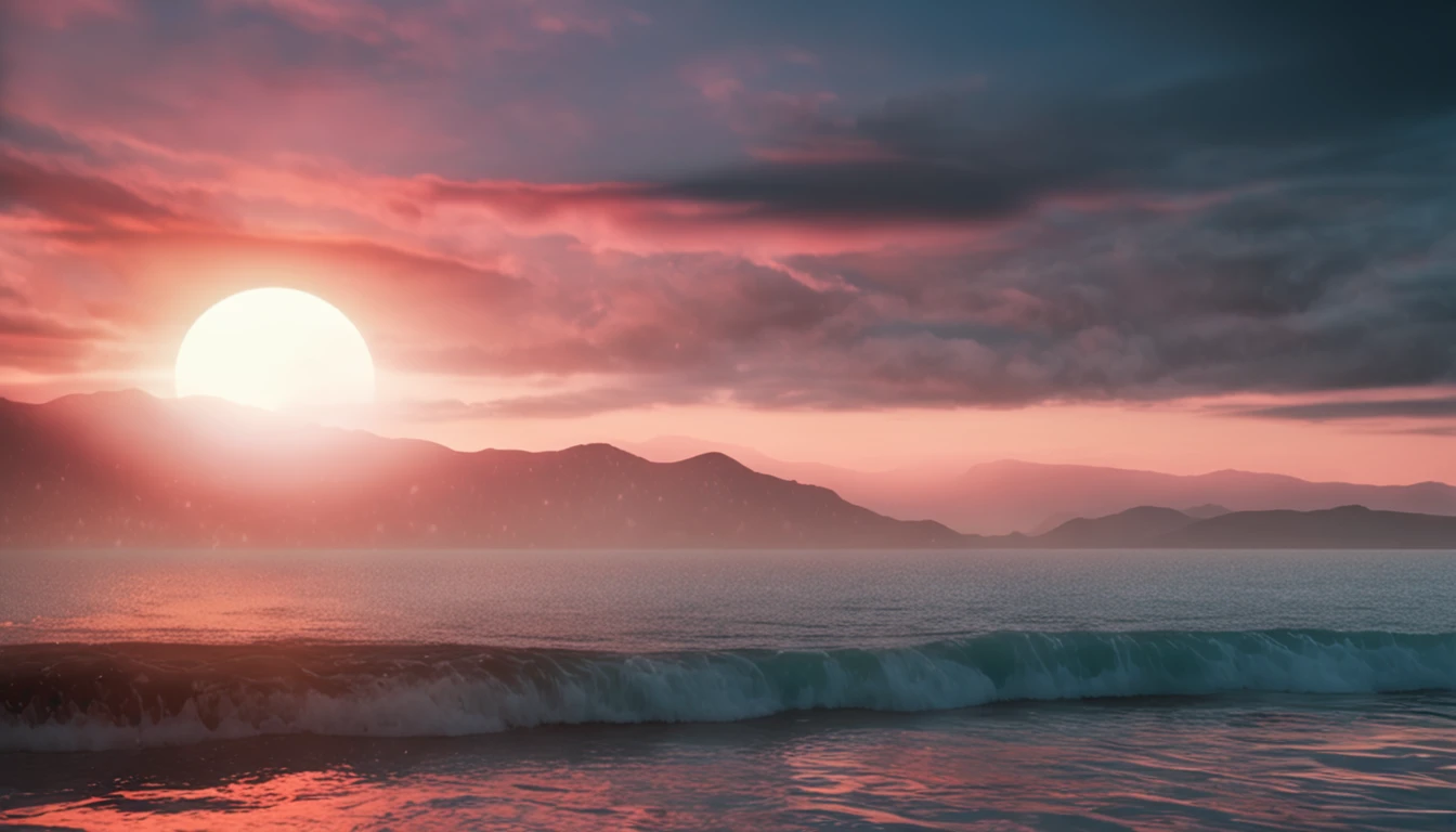Wide ocean with rising sun