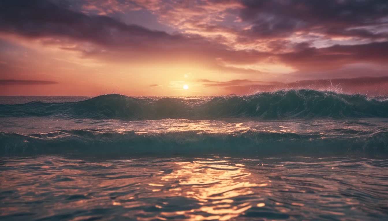 Wide ocean with rising sun