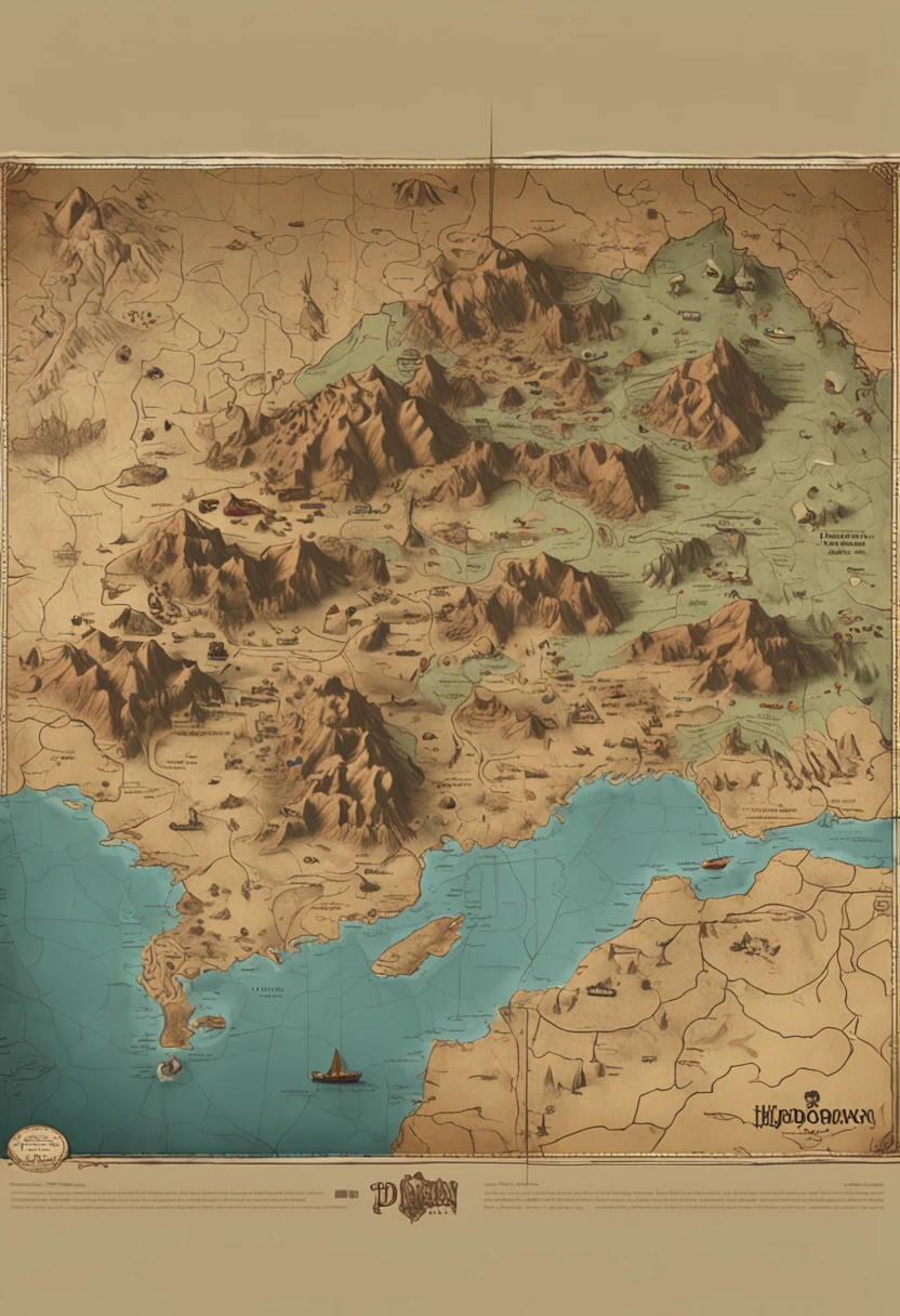 Mapa hiper-realista da Era Hiboriana de Conan,todos continente hiboriano em 3d