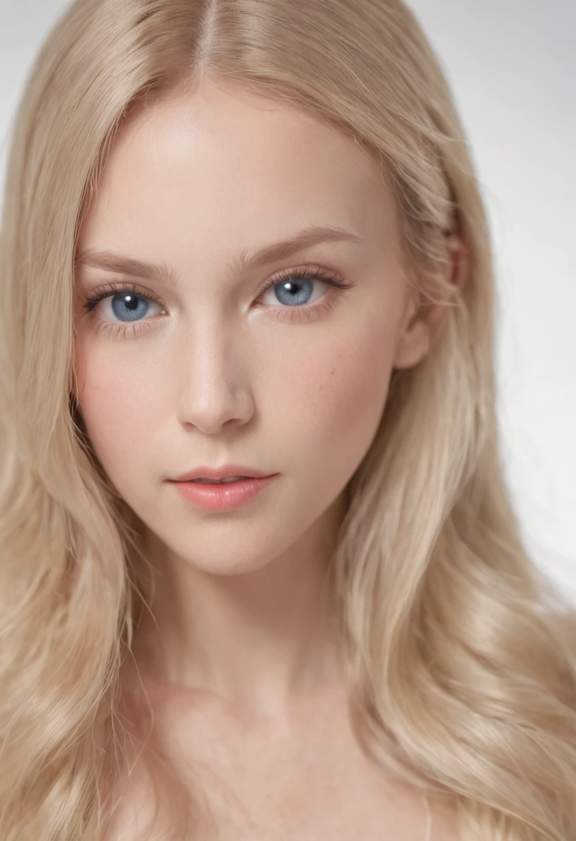 of a real，Perfect facial features，Realistic skin texture，Cute baby girl，closeup cleavage，head portrait，Pout，Blue eyes，Long blonde hair，depth of fields，dynamic blur，high light，Real light，Ray traching，oc rendered，Hyper-realistic，best qualtiy，8K，Works of masters，super-fine，Detailed pubic hair，Correct anatomy，sharp focus on eyes，Bokeh，Facial features are carefully depicted