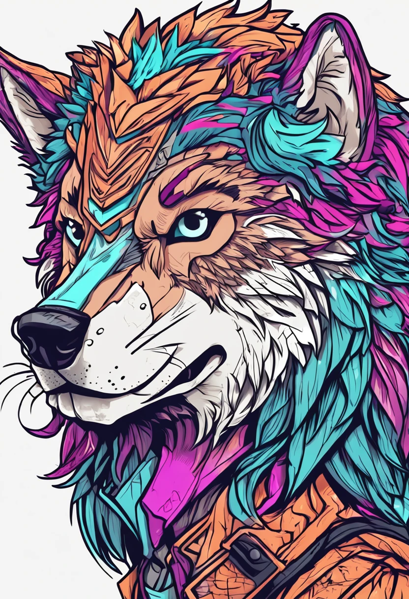 Create a logo with a Chibi-shaped half-wolf man for a digital channel with vibrant, high-resolution colors, com fundo de imagem branca