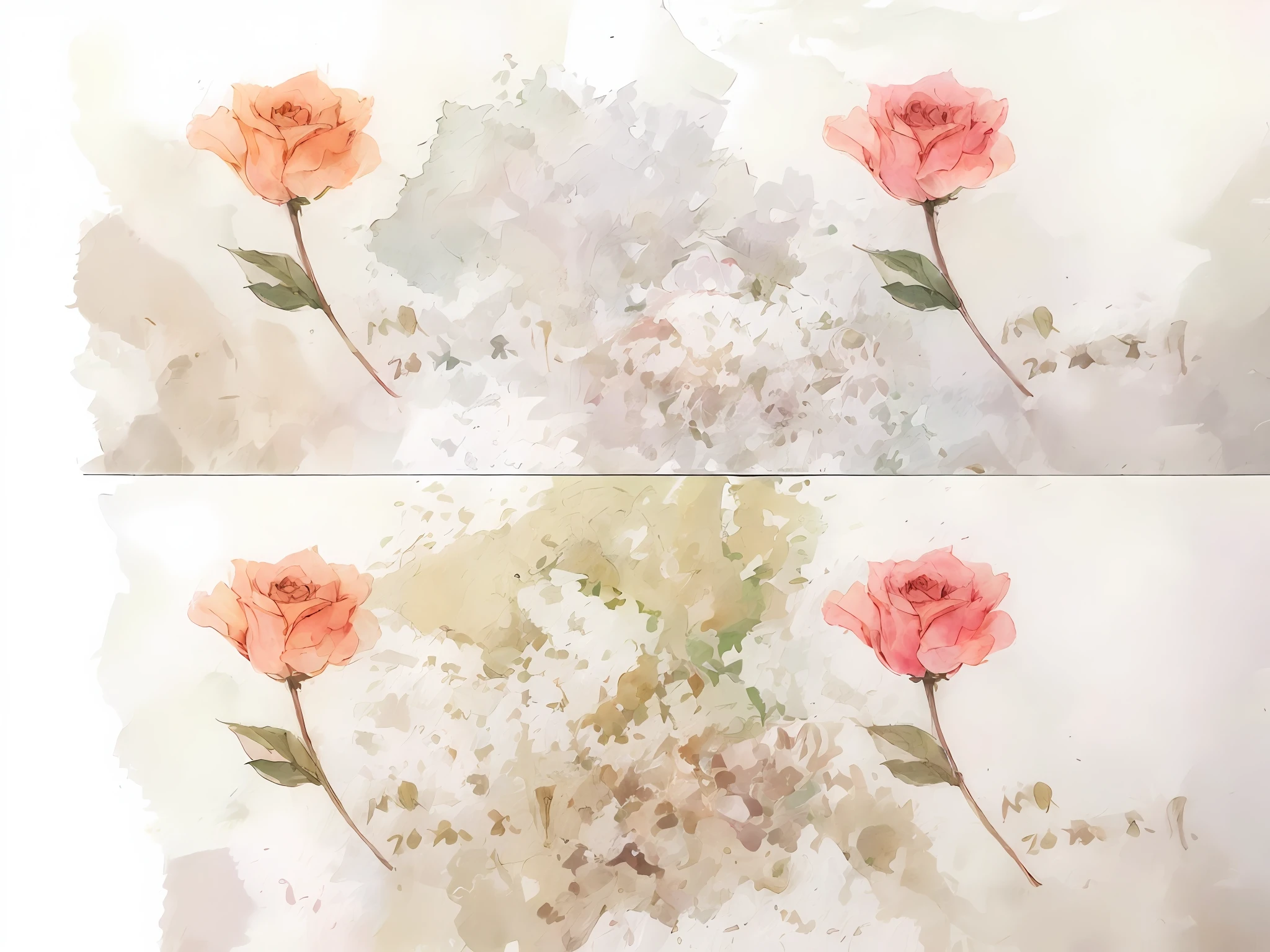 Four different types of roses drawn with a pencil on white paper, a few roses, rosses, rosette, author:Yasutomo Oka, Rose, author:Yasutomo Oka, inspired by Katsushika Ōi, inspired by Nagasawa Rosetsu, penned with thin colors on white, inspired by Katsukawa Shunchō