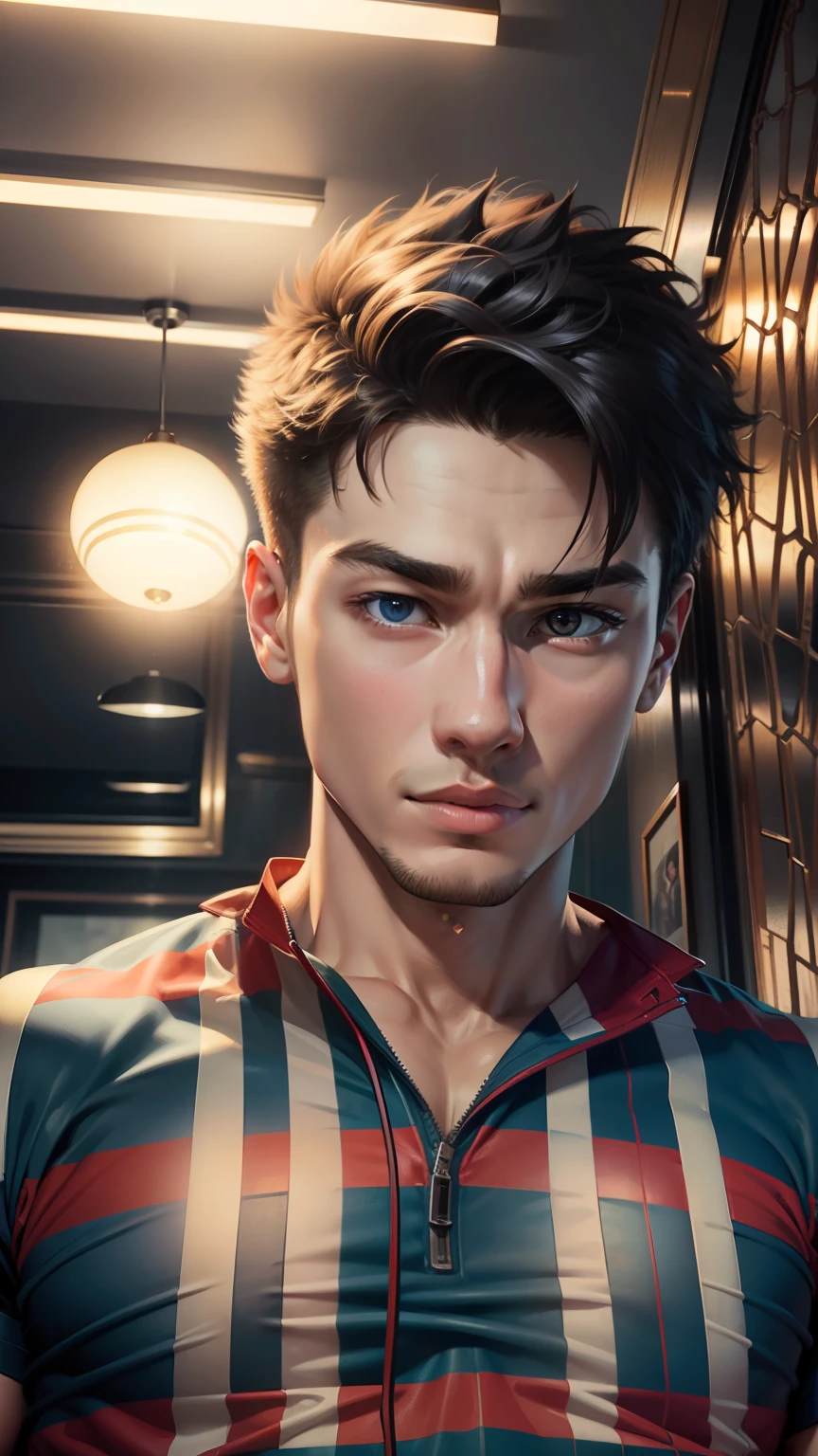 Smart boy, muscular body without clothes, realistic, face as it is in photo