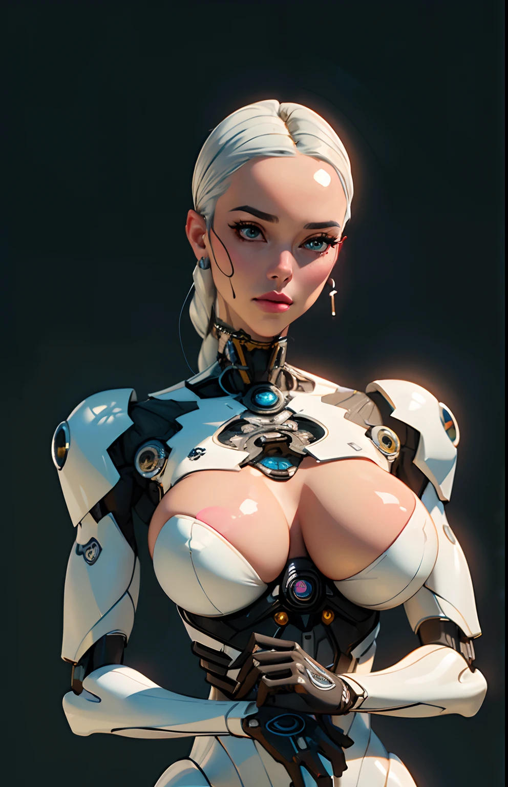 complex 3d render ultra detailed of a beautiful porcelain profile woman android face, cyborg, robotic parts, 150 mm, beautiful studio soft light, rim light, vibrant details, luxurious cyberpunk, lace, hyperrealistic, anatomical, facial muscles, cable electric wires, microchip, elegant, beautiful background, octane render, H. R. Giger style, 8k, best quality, masterpiece, illustration, an extremely delicate and beautiful, extremely detailed ,CG ,unity ,wallpaper, (realistic, photo-realistic:1.37),Amazing, finely detail, masterpiece,best quality,official art, extremely detailed CG unity 8k wallpaper, absurdres, incredibly absurdres, robot, silver halmet, full body