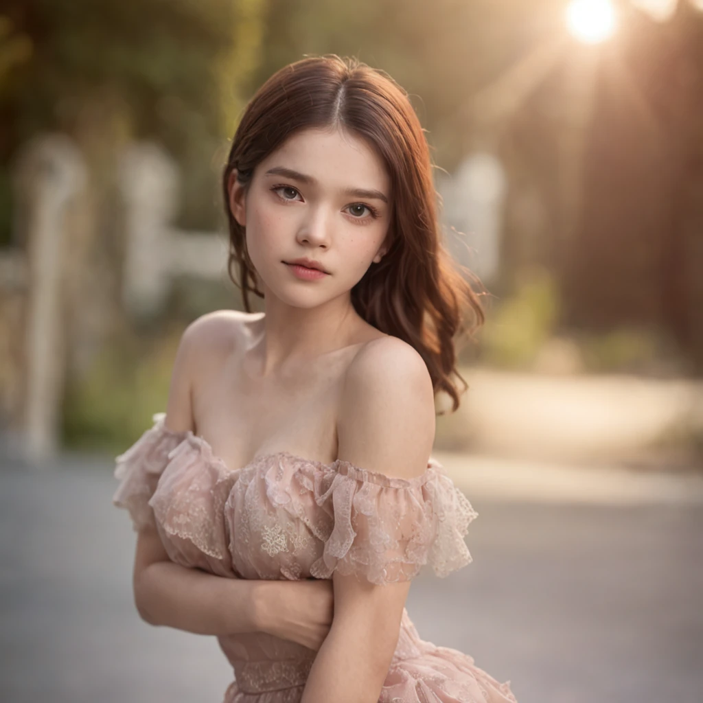 15 years old girl, solo, full body, (masterpiece:1.21), (best quality:1.2), colorful, (illustration:1.2), (cinematic lighting:1.1), (bare shoulders:1.21), (collarbone:1.21), realistic skins.