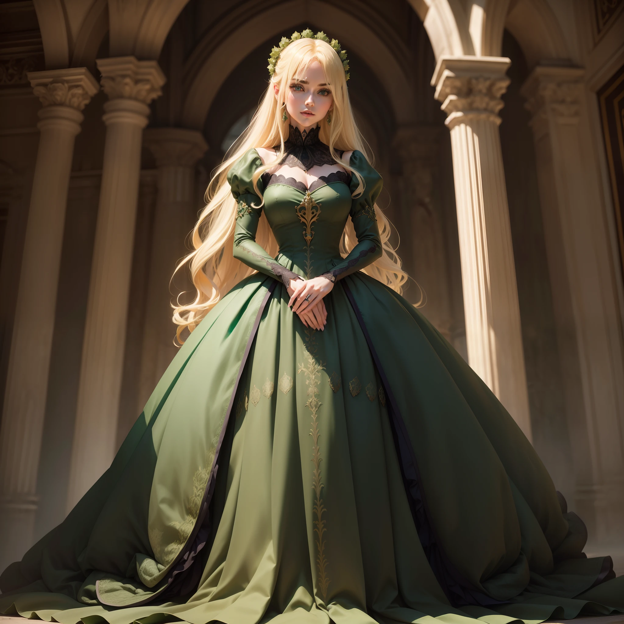 (extremely detailed CG unity 8k wallpaper, best quality, masterpiece, ultra-detailed),
(dynamic pose, high saturation, floating, ((1girl)), (blonde hair with crimson highlights:1.3), (emerald green eyes:1.2)),
sexily dressed, beautiful, with diabolical grace,
(dramatic angle, dark atmosphere, gothic setting, light-catching strands of hair, vampiric, makeup),