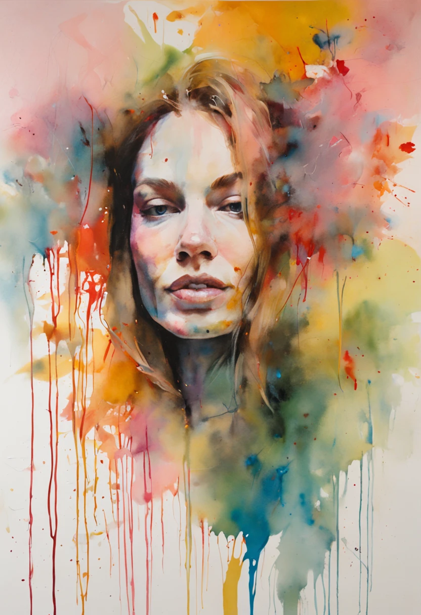 a woman by agnes cecile, luminous design, pastel colours, ink drips, autumn lights