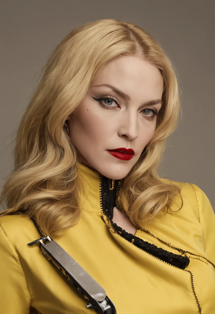 ((Poster do filme Kill Bill)), (((plano americano da cantora Madonna))), (((rosto Madonna))), (((roupa amarela FILME KILL BILL))), (((Katana Espada))), Hiper realista, ((by Joseph Caroff)), Casa Vogue oriental, ((casa oriental)), fotografia de alta moda, (((nano detalhes))), filmed on Hasselblad H4D 200MS Digital Camera, (((Ultra realista))), (((super detalhada))), (((detalhes intrincado))), foto natural, Filmed by professional camera, corte americano, fotografia de alta moda, Vogue Italy, lente amarela futurista, editorial de moda, Photographed on Hasselblad H4D 200MS Digital Camera, (((ultra realistic))), (((super detalhado))).Foto Natural, filmed on a professional camera, Corte nos EUA, HDR, 16k.