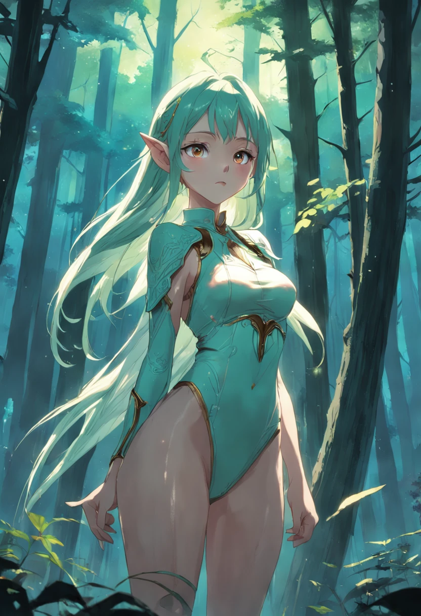 An Elf standing In a Forest, Perfect Body, Perfect face, perfect eyes, detailed and intrincicated, HD