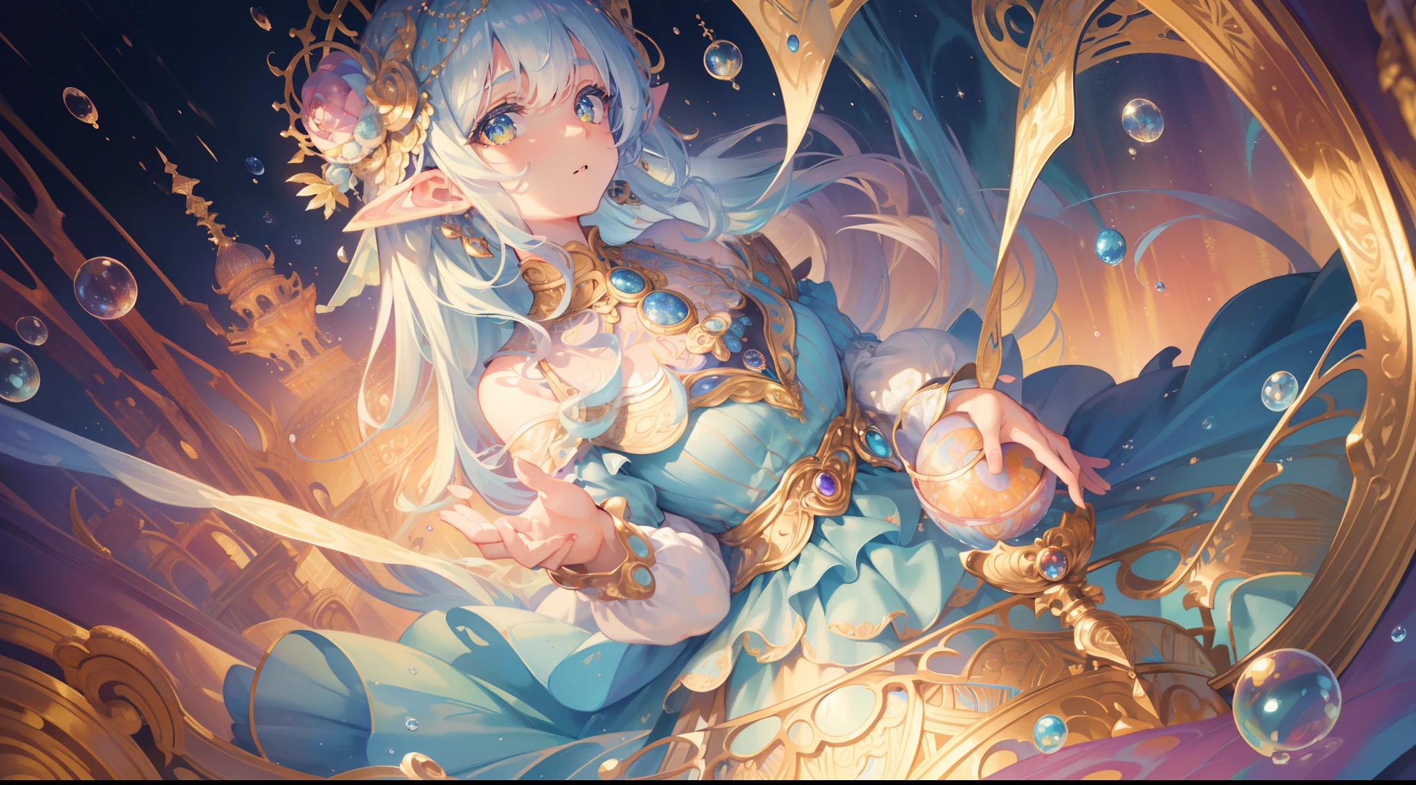 ((anime artstyle)),(Masterpiece),(Best Quality), (Super Detail),((Very Delicate and Beautiful)),Focus on character,Dynamic Angle,Looking at viewer,((Solo)),standing,((full body)),((one fairy tale princess in gorgeous ball gown with voluminous skirt)),detailed face and eyes,(fairy wings),jewel-like eyes,((Very Long voluminous Hair)),gorgeous embroidery and lace,See-through,ornate ruffles,(Gorgeous jewelry ornaments),luxury hair ornament,luxury tiara with jewels,(gigantic breasts,Long breasts),(outdoor,fairy tale forest),fairy tale atmosphere,(full body),hoop skirt,crinoline,(((jeweled gorgeous ball gown with voluminous skirt))),