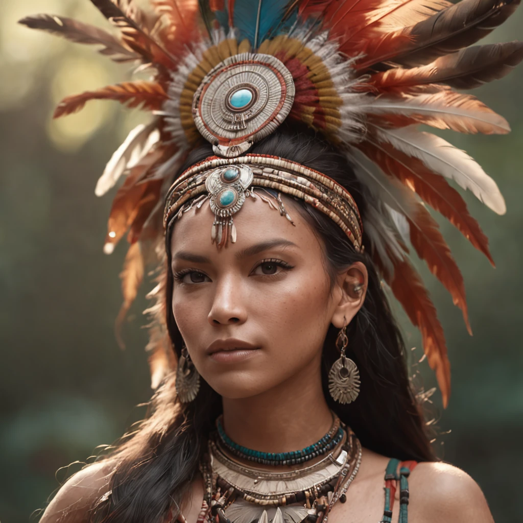 araffe woman in native dress with feathers and jewelry in the jungle, aztec princess portrait, [ trending on cgsociety ]!!, artwork in the style of guweiz, trending in cgsociety, 🌺 cgsociety, deviantart artstation cgscosiety, cgsociety portrait, 3 d render character art 8 k, 8k high quality detailed art