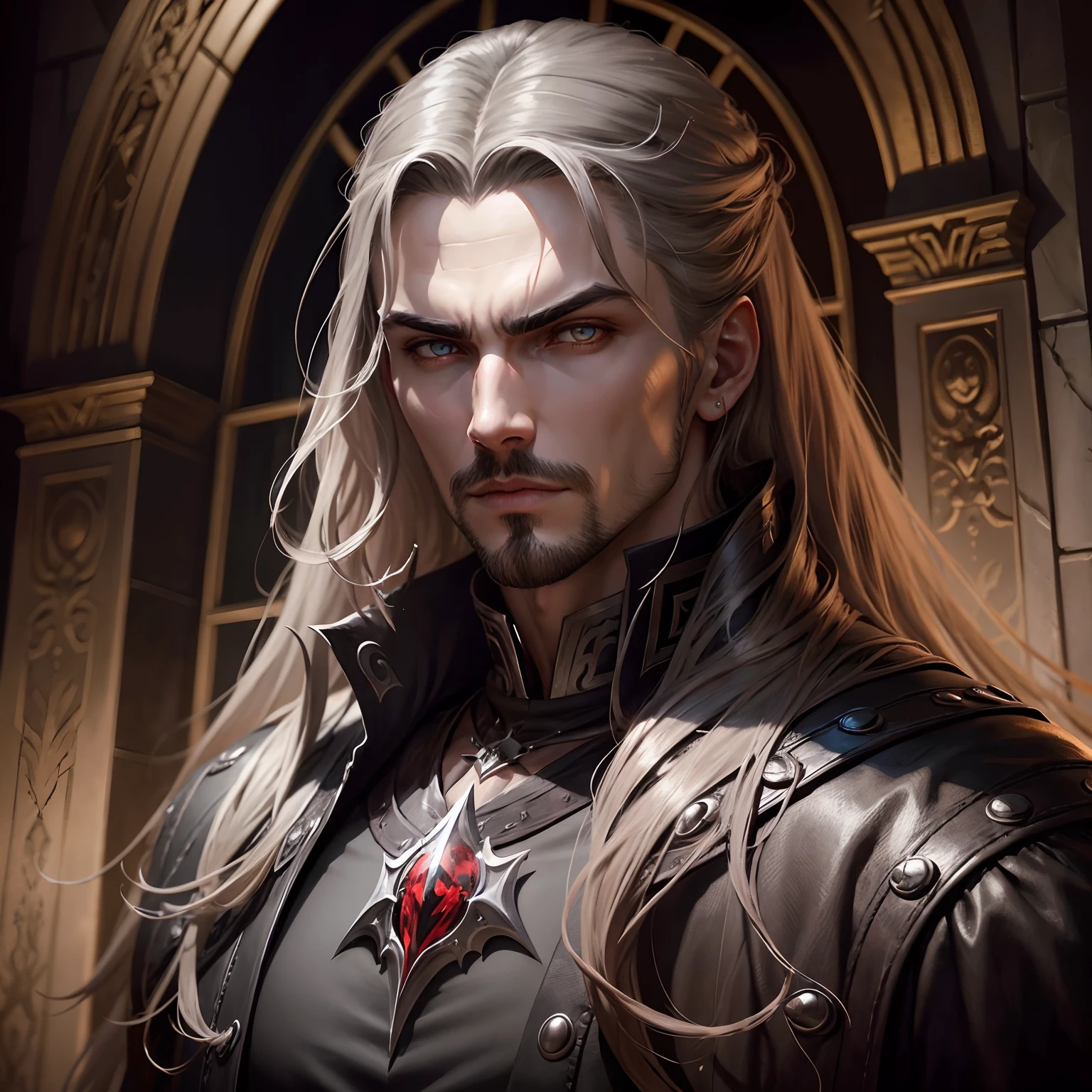 Castlevania Seigneur des ombres seigneur dracul face portrait glowing eyes sexy face super detailed hyper realistic master piece