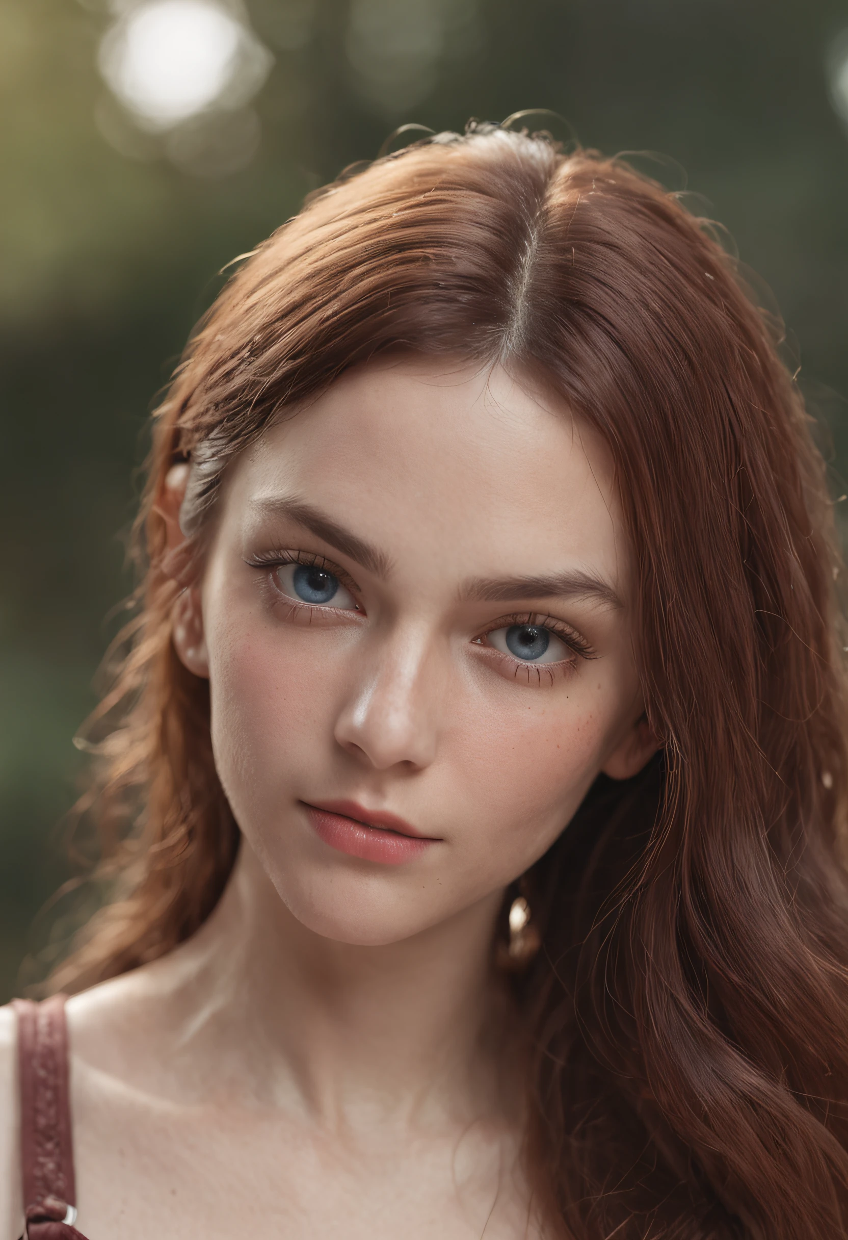 of a real，The facial features are meticulously depicted，Realistic skin texture，Uncle Beard，There is a scar on his face，closeup cleavage，head portrait，Pout，Blue eyes，Short-cut hair of maroon color，depth of fields，dynamic blur，high light，Real light，Ray traching，oc rendered，Hyper-realistic，best qualtiy，8K，Works of masters，super-fine，Detailed pubic hair，Correct anatomy，sharp focus on eyes，Bokeh，Facial features are carefully depicted