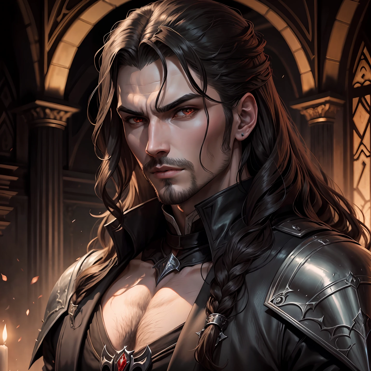 Castlevania Seigneur des ombres seigneur dracul face portrait glowing eyes sexy face super detailed hyper realistic master piece