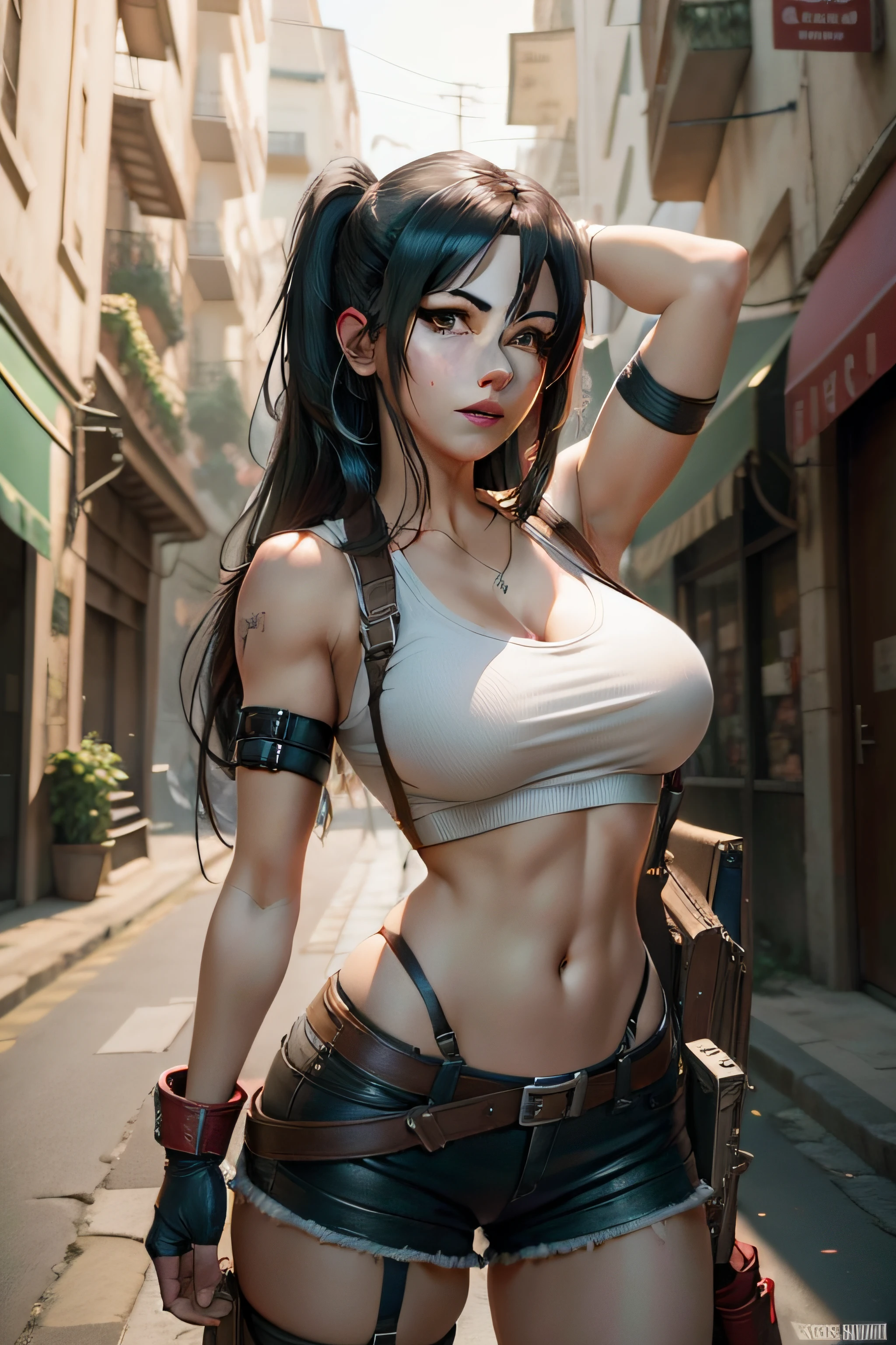 Tifa lockhart in tights, 8k,from above, big boobs, red eyes