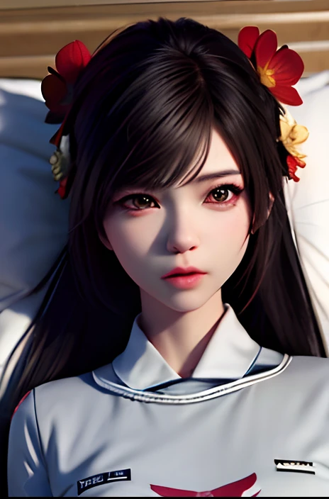 Lie down in bed,Alpha woman with blood on her face, Guviz-style artwork, Guviz, ( Ilya Kuvshinov ), 🤤 girl portrait, 🌺 CGSesociety, Kuvshinov Ilya, Anime realism, Ilya Kuvshinov. 4 k'', anime realism style, by Russell Dongjun Lu, Surreal anime girl lying in bed