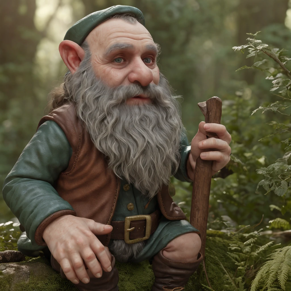 funny forest gnome, in the style of unreal engine 5, duffy sheridan, 32k uhd, douglas smith, michael malm, hyper-realistic representation, close up