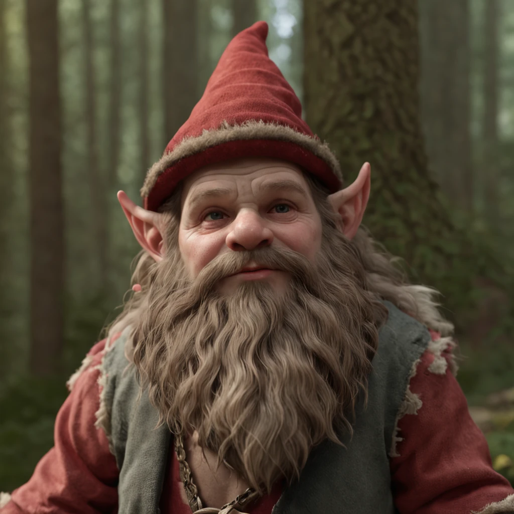 funny forest gnome, in the style of unreal engine 5, duffy sheridan, 32k uhd, douglas smith, michael malm, hyper-realistic representation, close up