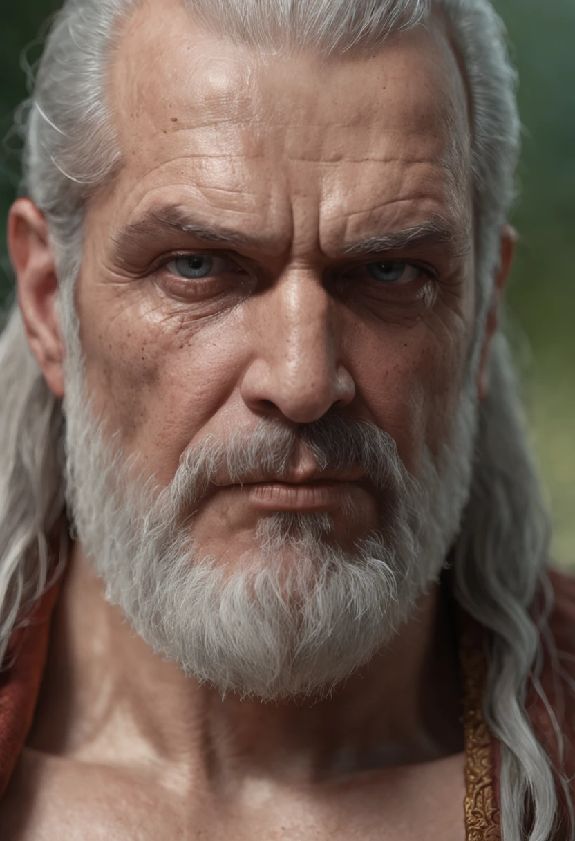 of a real,Facial features are carefully depicted,Realistic skin texture,Thick body barbarian bearded uncle,(male people:1.4),He had a scar on his face,bellow,closeup cleavage,head portrait,Pout,Blue eyes,Short-cut hair of maroon color,depth of fields,dynamic blur,high light,Real light,Ray traching,oc rendered,Hyper-realistic,best qualtiy,8K,Works of masters,super-fine,Detailed pubic hair,Correct anatomy,sharp focus on eyes,Bokeh,Facial features are carefully depicted