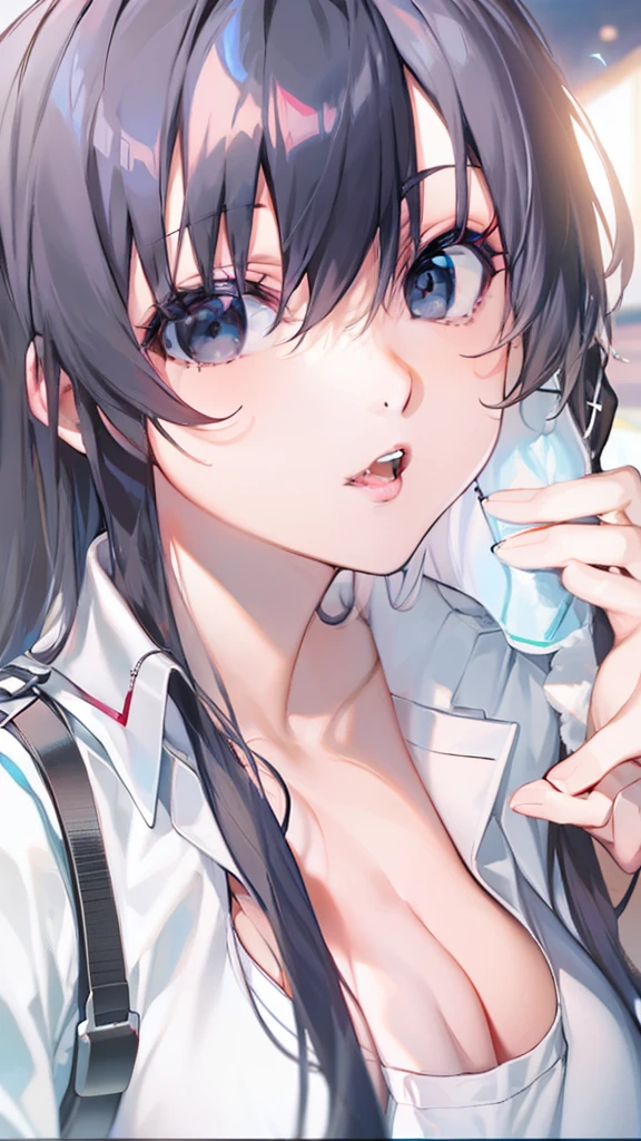 爆乳, Sexual turn, Long hair, Black eyes, one-girl, Colors for girls, largeeyes, Black hair