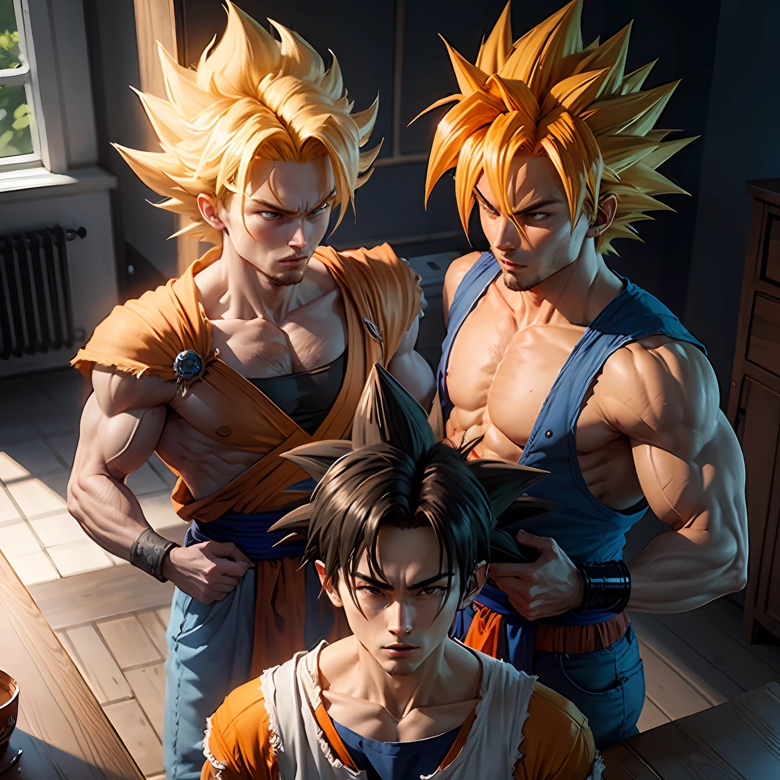 Masterpiece, Best quality, Goku, Super Saiyan, cheveux bleu clair