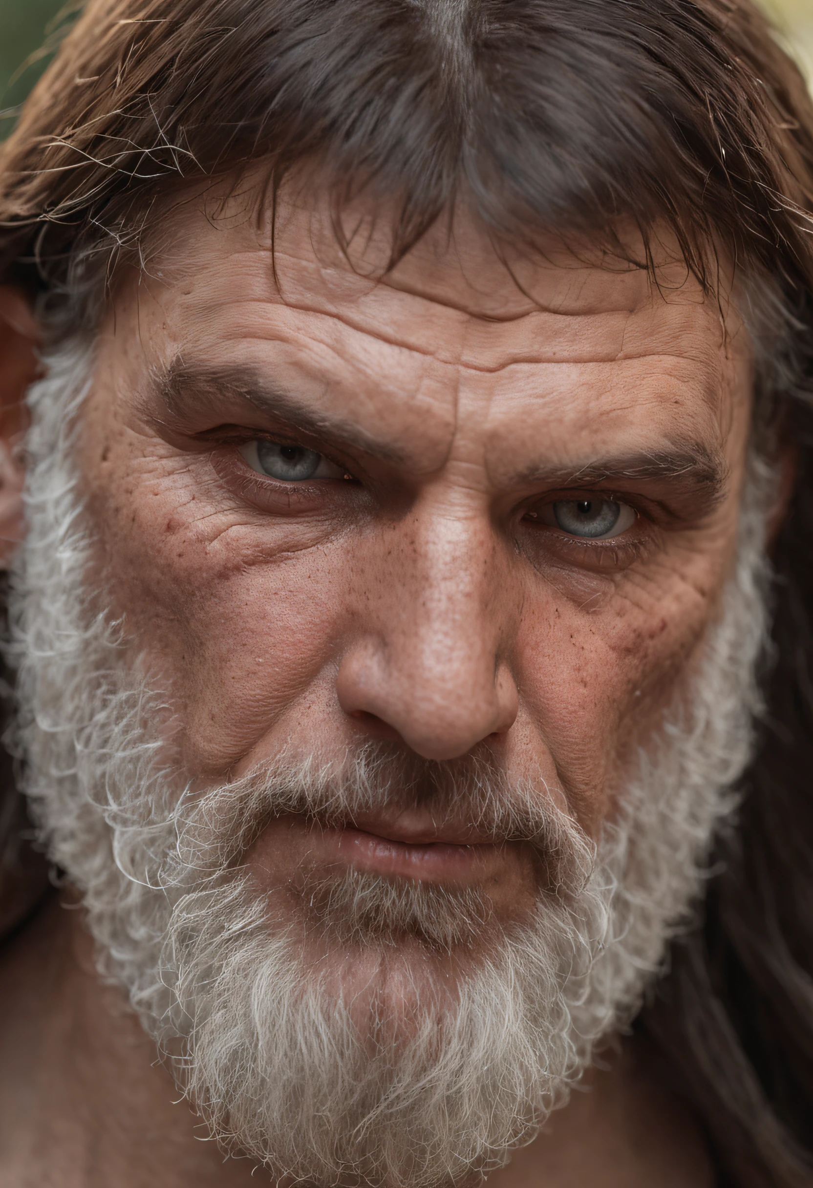 of a real,Facial features are carefully depicted,Realistic skin texture,Thick body barbarian bearded uncle,(male people:1.4),He had a scar on his face,bellow,closeup cleavage,head portrait,Pout,Blue eyes,Short-cut hair of maroon color,depth of fields,dynamic blur,high light,Real light,Ray traching,oc rendered,Hyper-realistic,best qualtiy,8K,Works of masters,super-fine,Detailed pubic hair,Correct anatomy,sharp focus on eyes,Bokeh,Facial features are carefully depicted