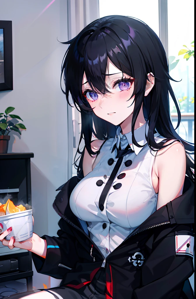 Black hair, Black hair, curtained hair, Long hair, bangs, Messy hair, hair flower, Gradient eyes, streaming tears, Purple eyes, Light smile, ripped apart, Light blush, Red lips, Ray tracing, Anime style, Sony FE GM, character sheets, hyper HD, High-quality sex turnaround，爆乳，hair straight，Sexy，Ultra-realistic and ultra-detailed