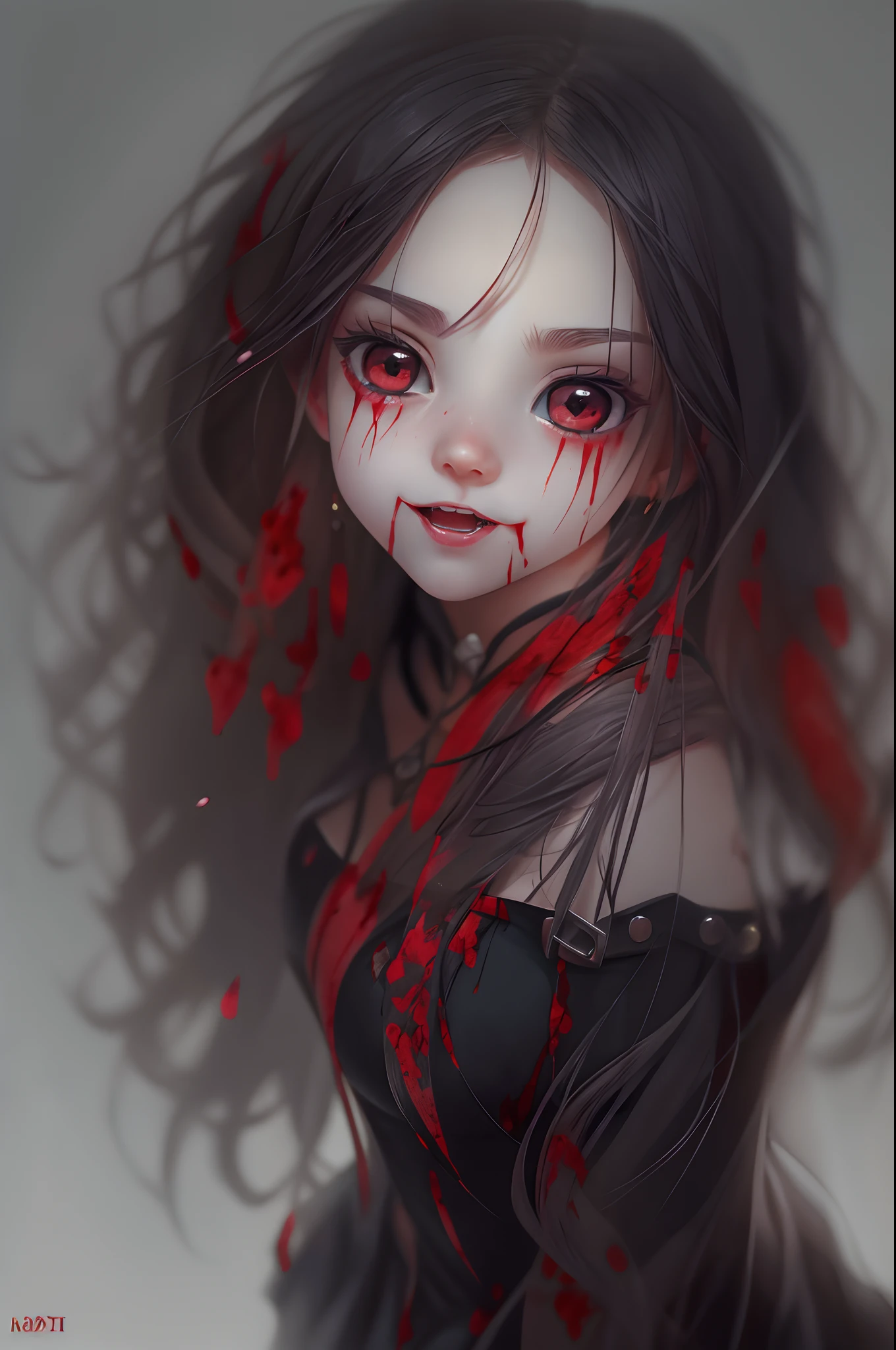 of a real,Perfect facial features,Realistic skin texture,Cute vampire girl,closeup cleavage,head portrait,with her mouth open,(See the throat:1.4),Blood-red eyes,(long canine teeth:1.4),There is blood on the teeth,long whitr hair,(blood stains at the corners of the mouth:1.4),Blood,depth of fields,dynamic blur,high light,Real light,Ray traching,oc rendered,Hyper-realistic,best qualtiy,8K,Works of masters,super-fine,Detailed pubic hair,Correct anatomy,sharp focus on eyes,Bokeh,Facial features are carefully depicted