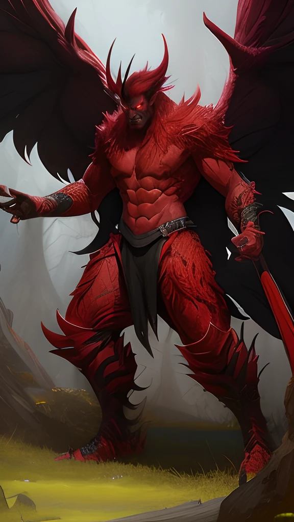 arafed male devil with red hair and black wings in a forest, full - body majestic devil, chengwei pan on artstation, epic fantasy character art, tyler edlin fantasy art, high quality fantasy art, beautiful male devil, hyperdetailed fantasy character, detailed fantasy art, best on wlop, epic fantasy art portrait, fantasy art behance