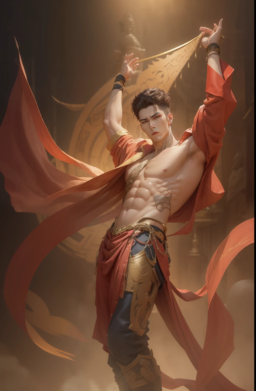Sculptural model design,Escultura,male people,Handsome,musculous,Wu Yifan(Blank background)(Exposing the pectoral muscles)